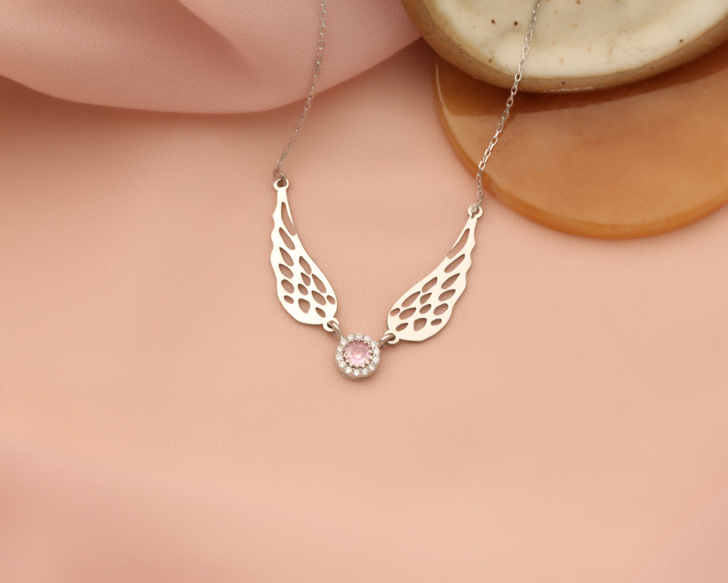 Angel Wing Birthstone Necklace