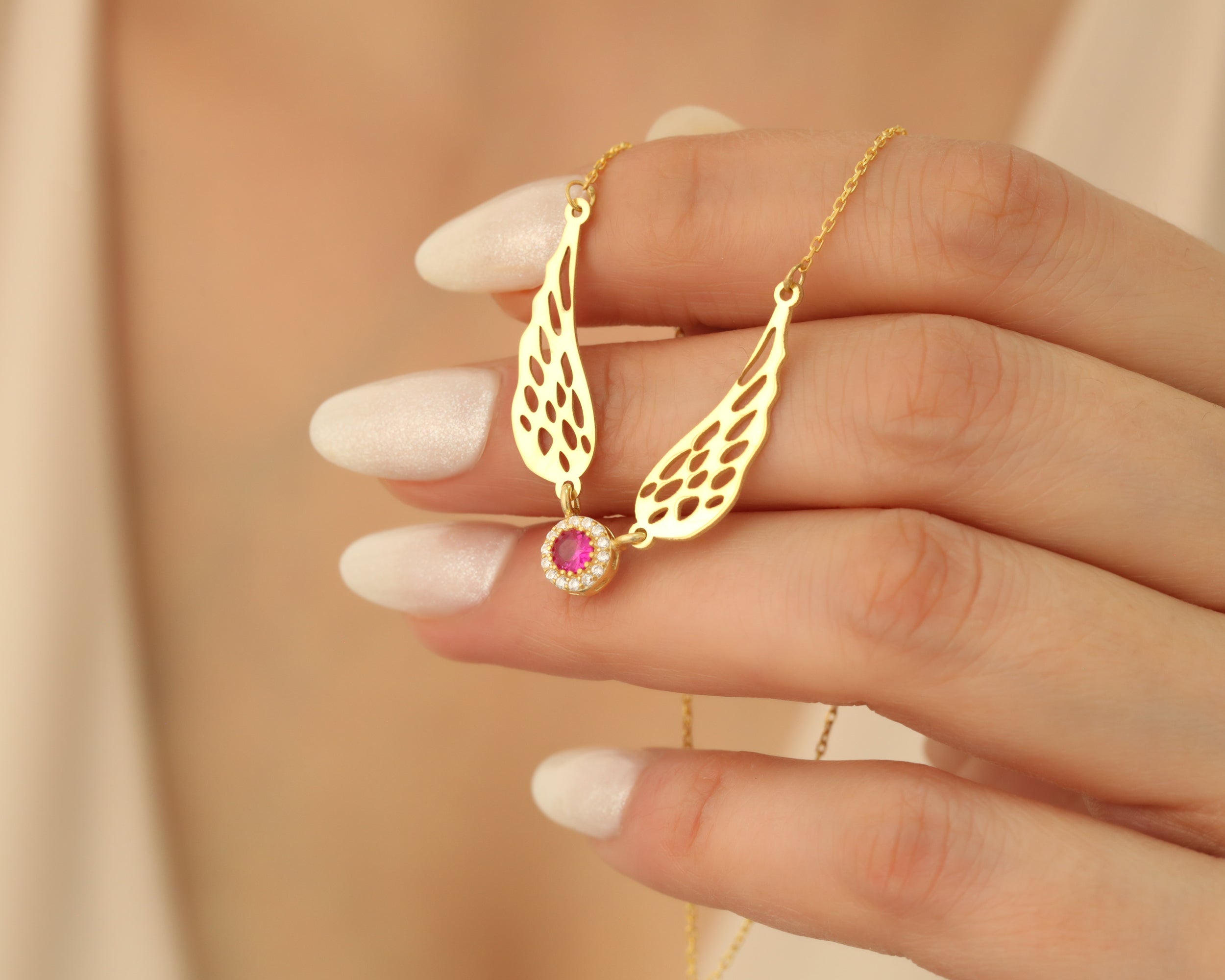 Angel Wing Birthstone Necklace