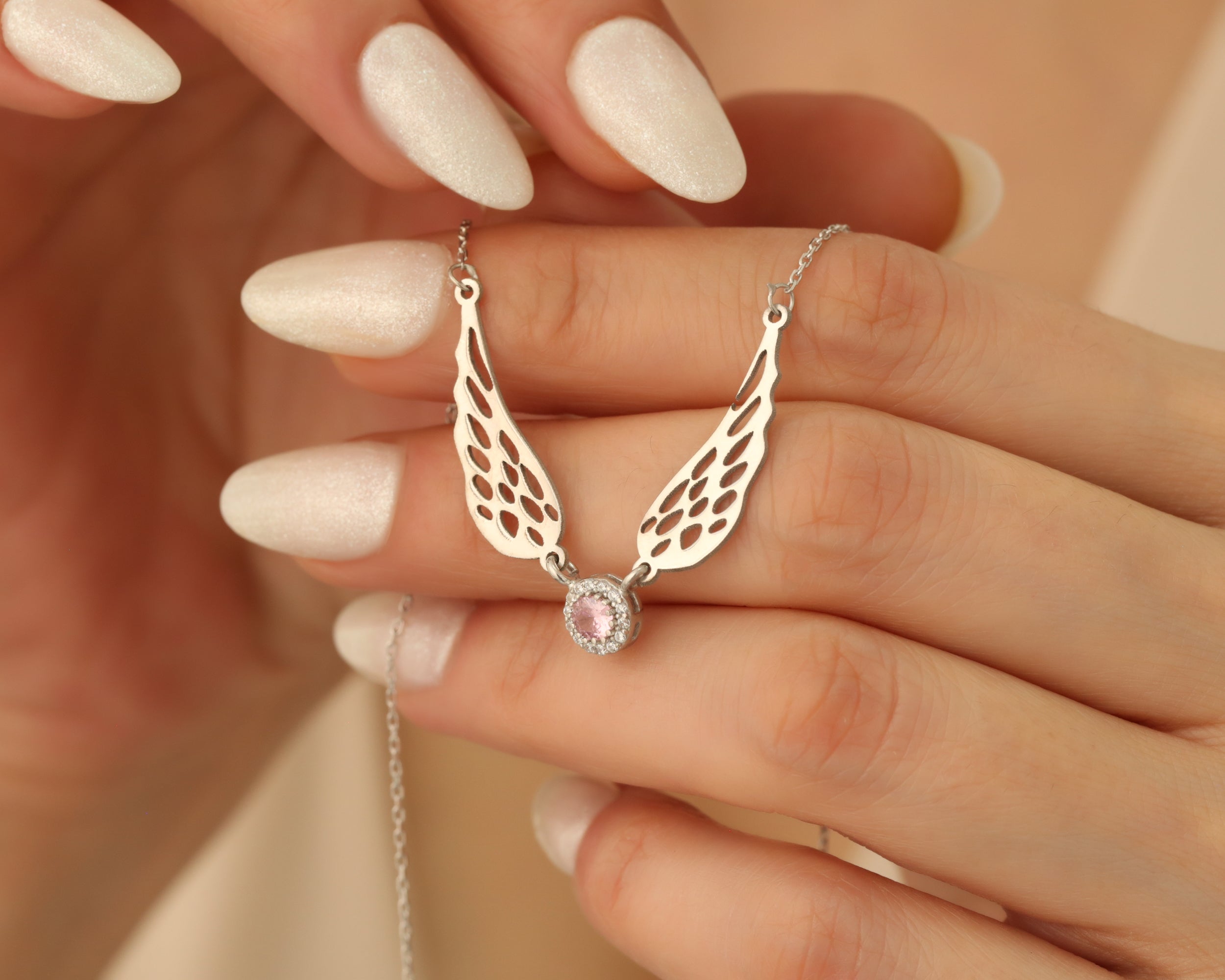 Angel Wing Birthstone Necklace