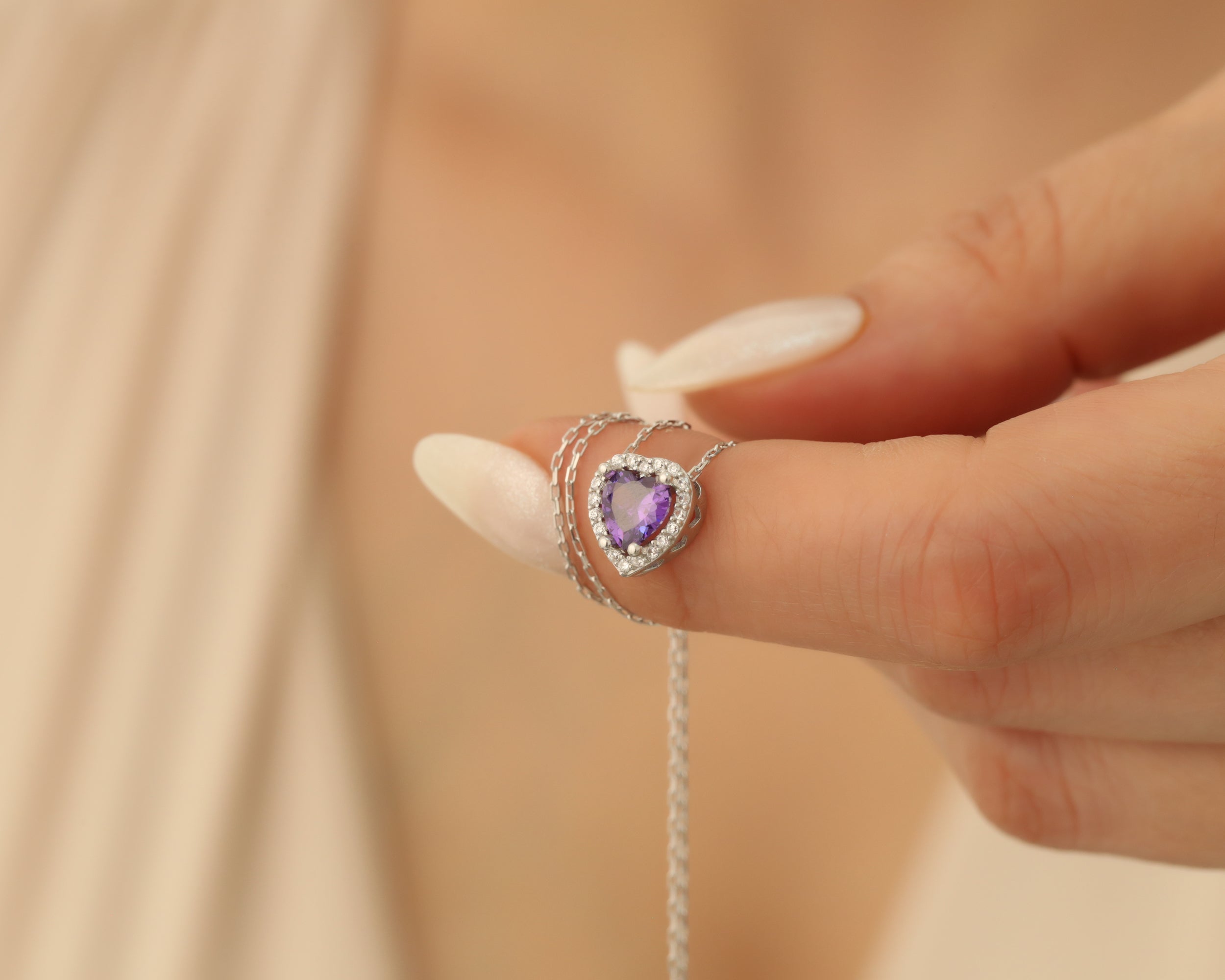 Custom Heart Birthstone Necklace in Silver
