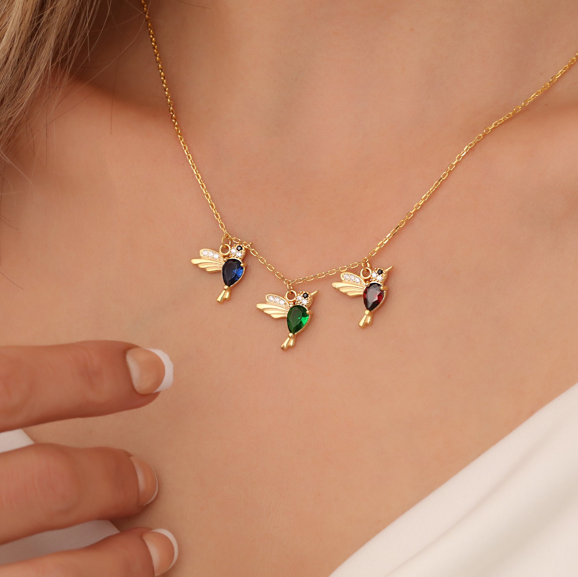 Custom Family Hummingbird Birthstone Necklace