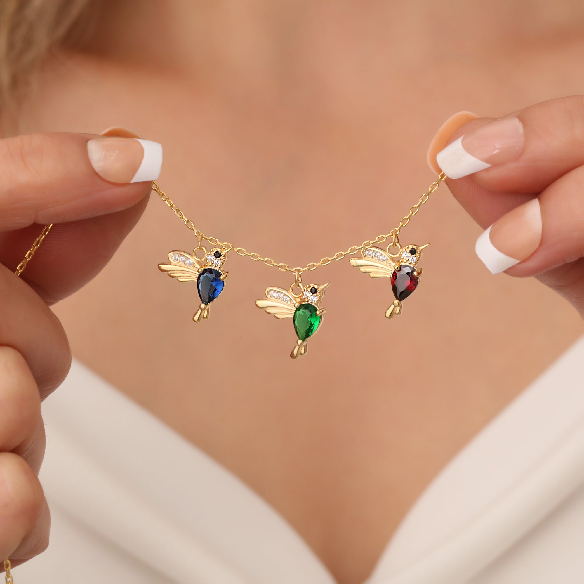 Custom Family Hummingbird Birthstone Necklace
