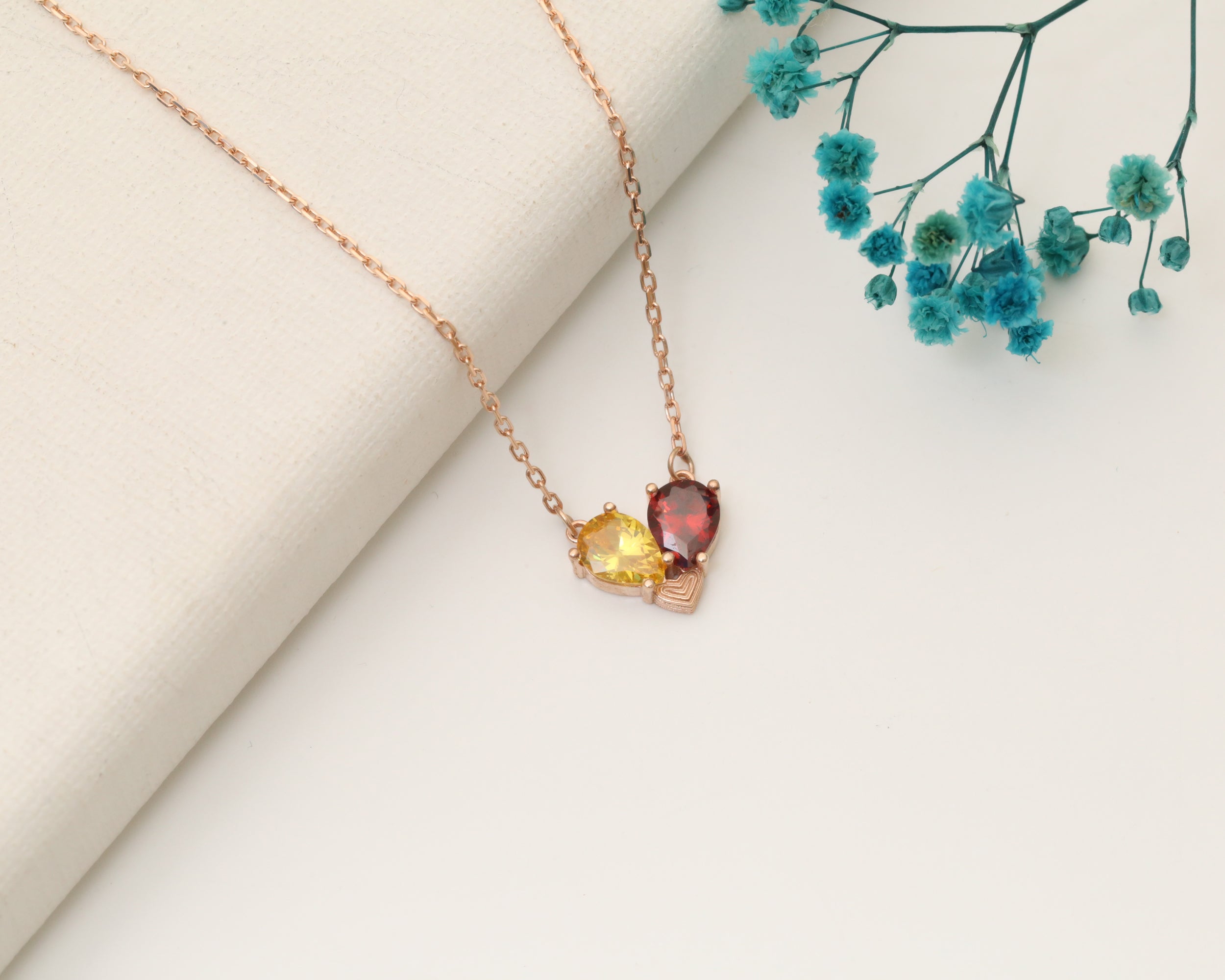 Two Stone Heart Birthstone Necklace
