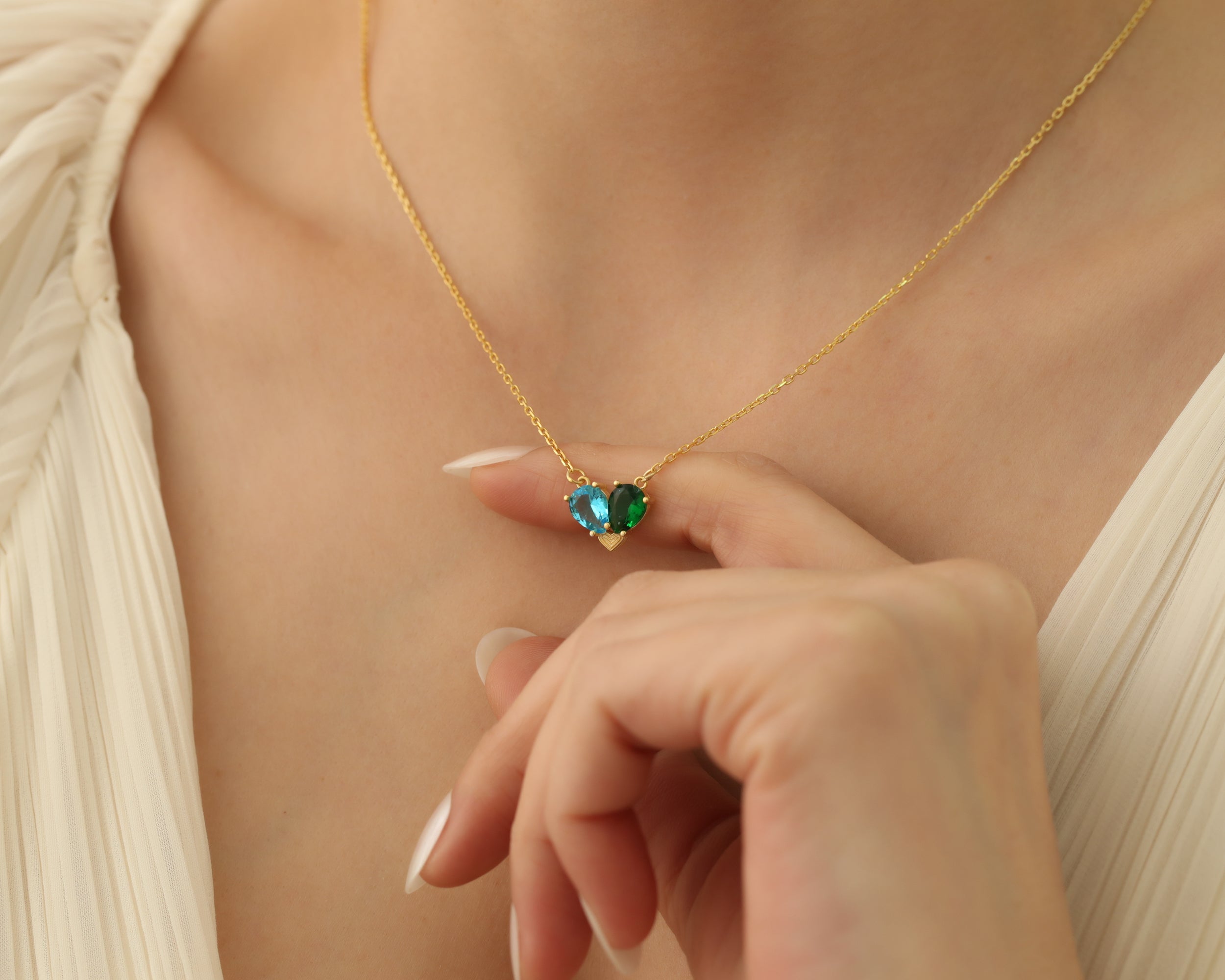 Two Stone Heart Birthstone Necklace