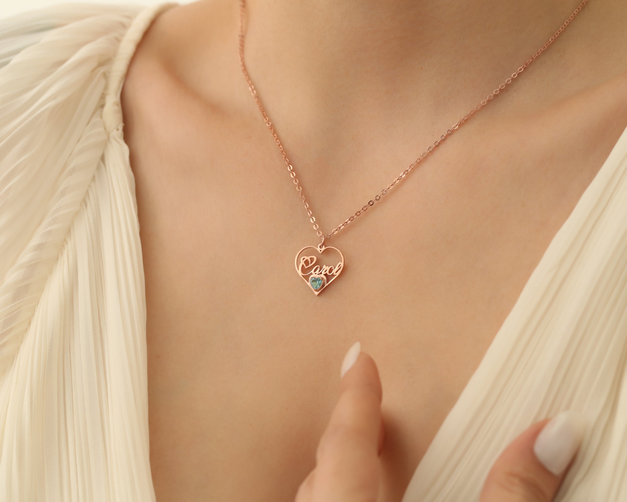 Custom Name Heart Birthstone Necklace