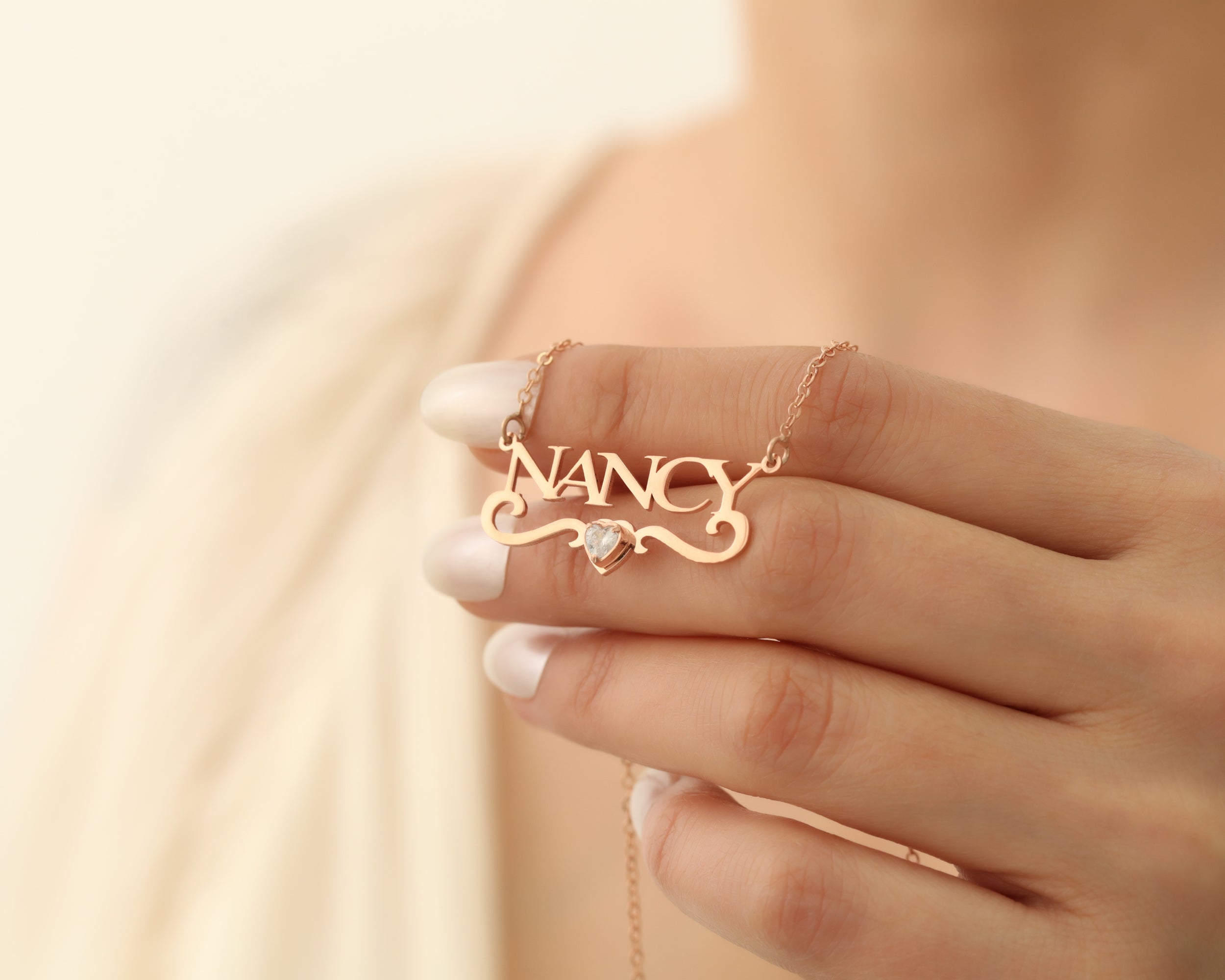 Custom Name Necklace with Birthstone Heart