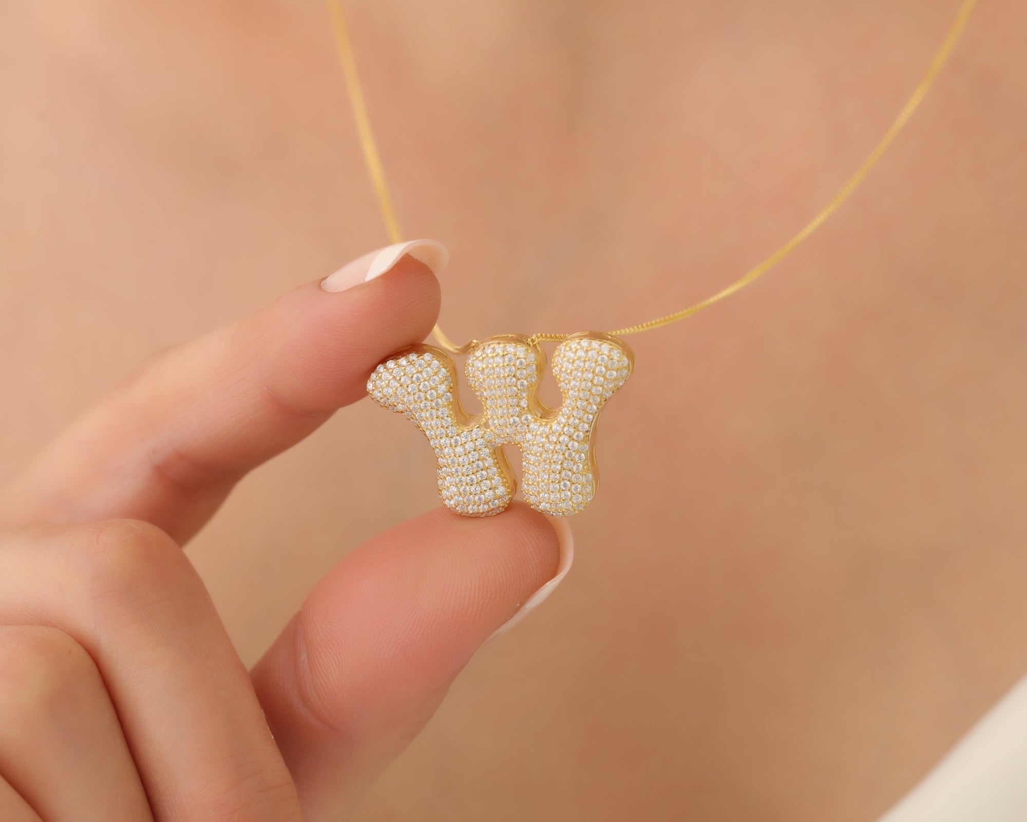 Custom Pave Bubble Initial Necklace