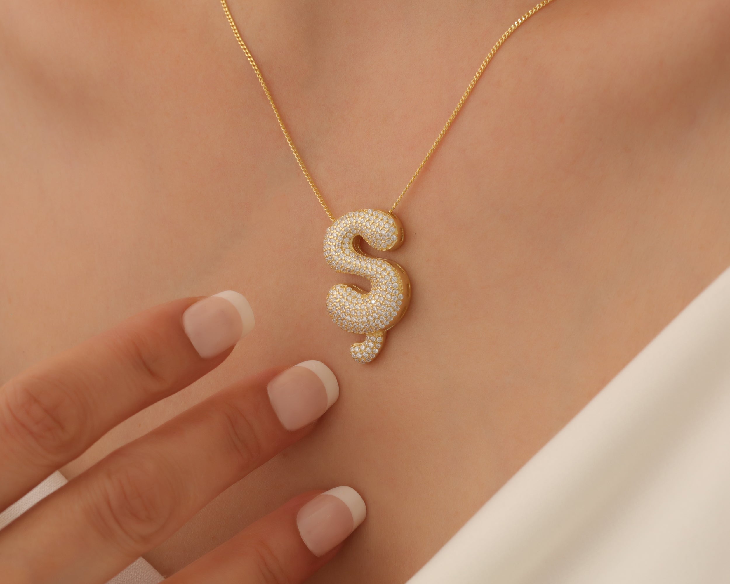 Custom Pave Bubble Initial Necklace