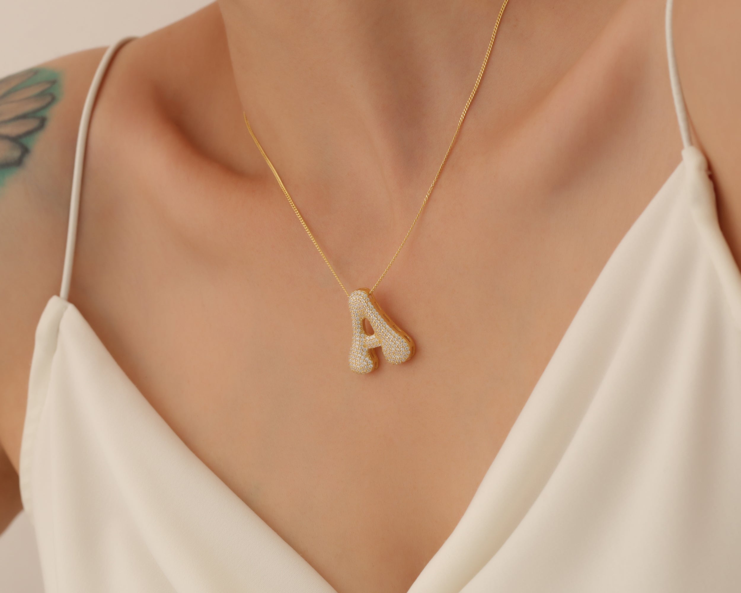 Custom Pave Bubble Initial Necklace