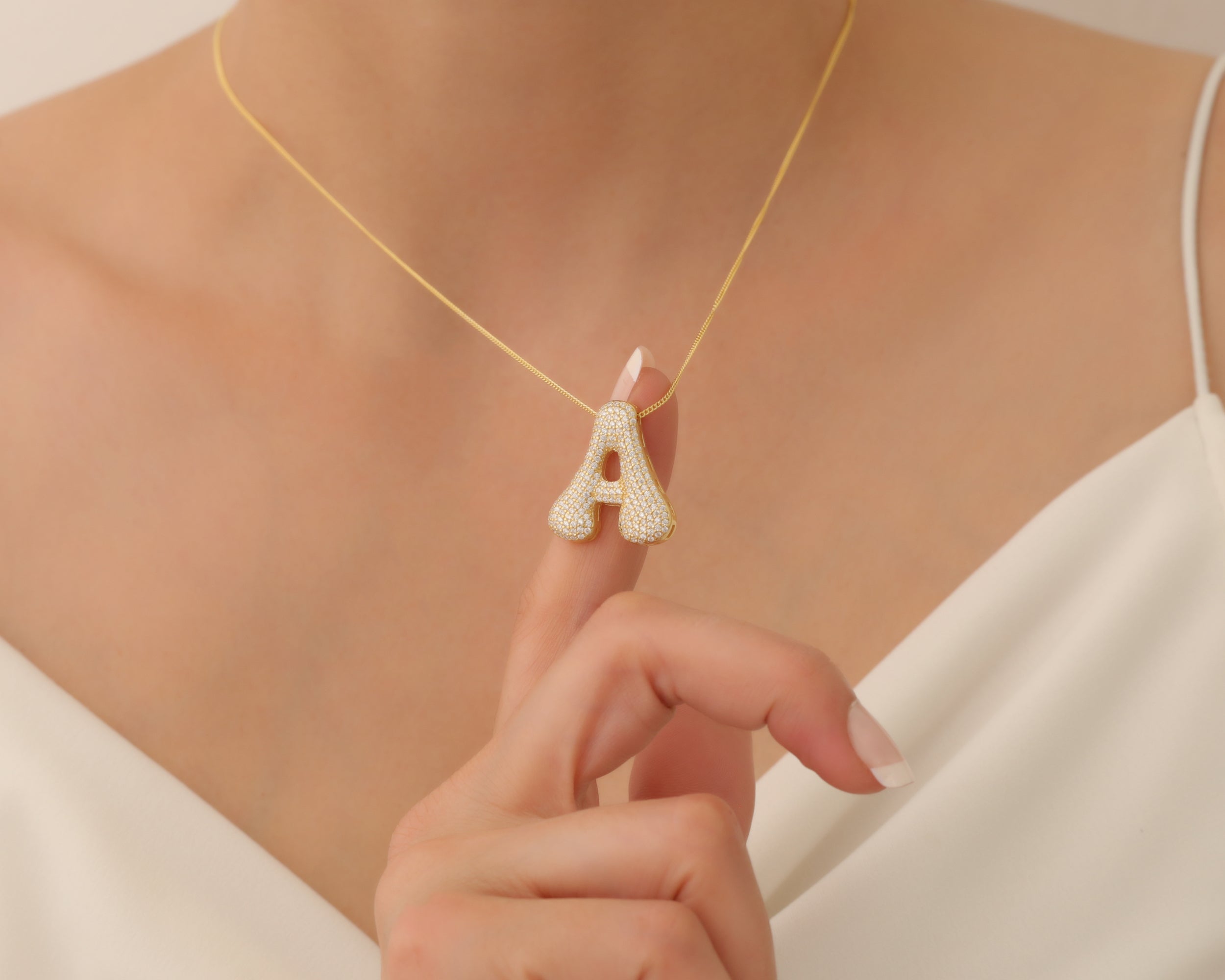 Custom Pave Bubble Initial Necklace