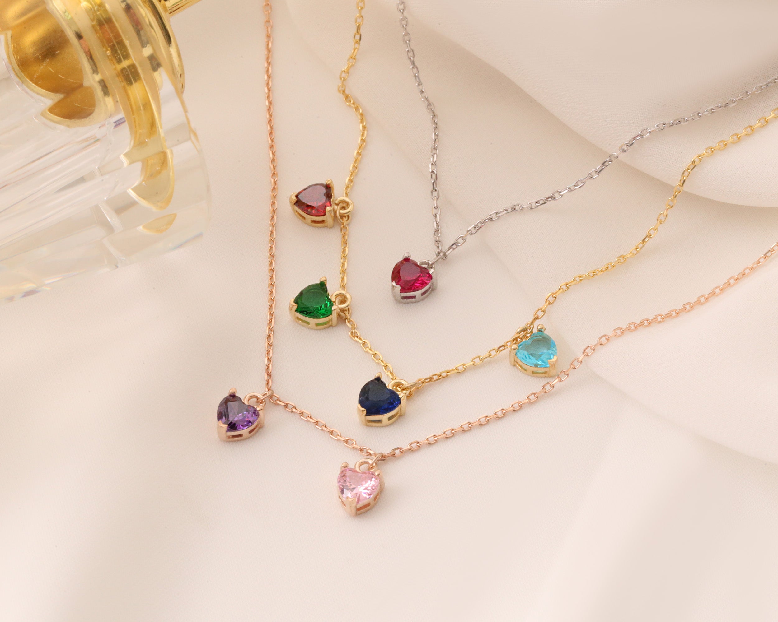 Custom Heart Birthstone Pendant Necklace