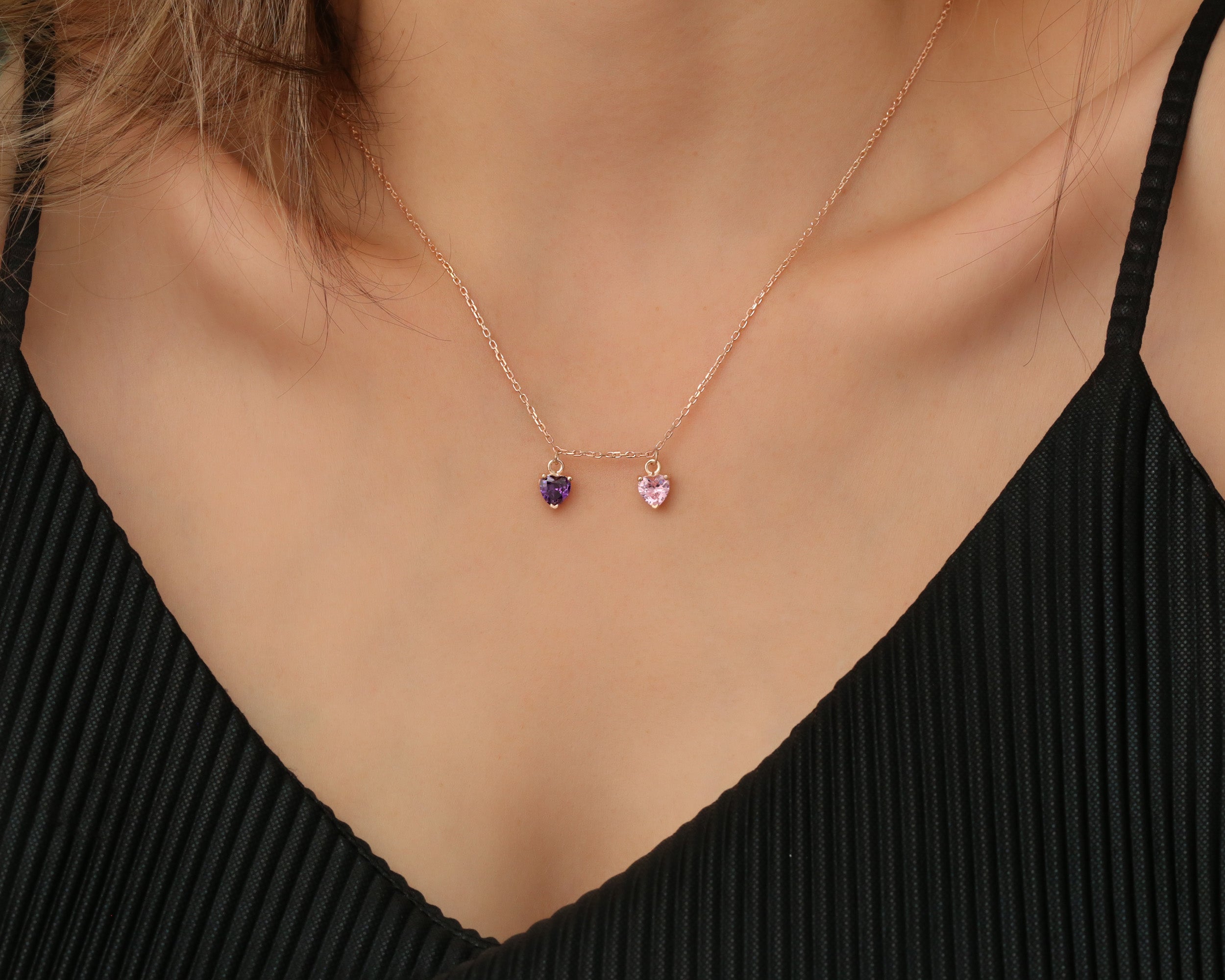 Custom Heart Birthstone Pendant Necklace