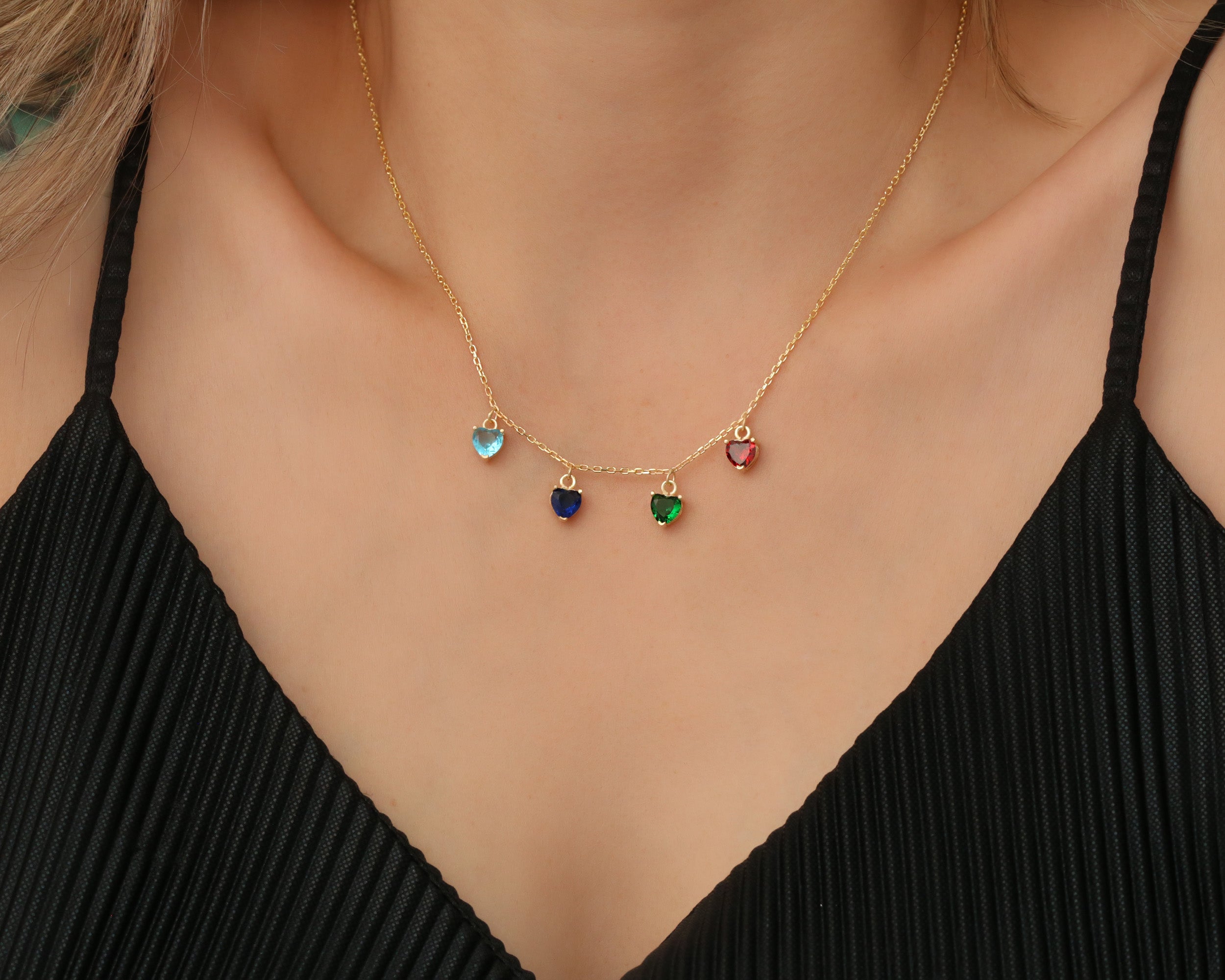 Custom Heart Birthstone Pendant Necklace