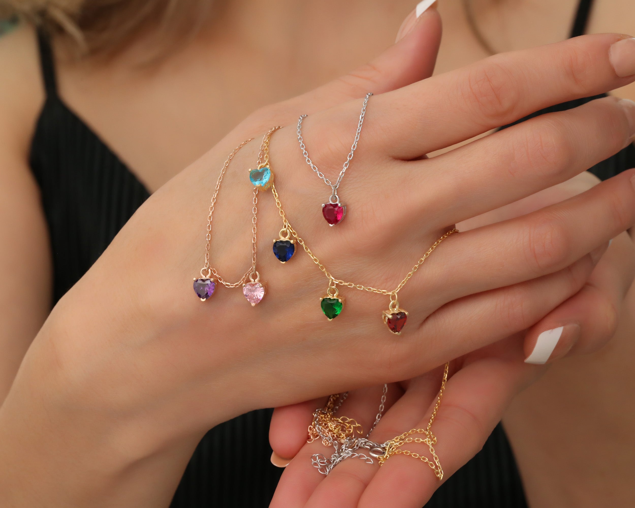 Custom Heart Birthstone Pendant Necklace