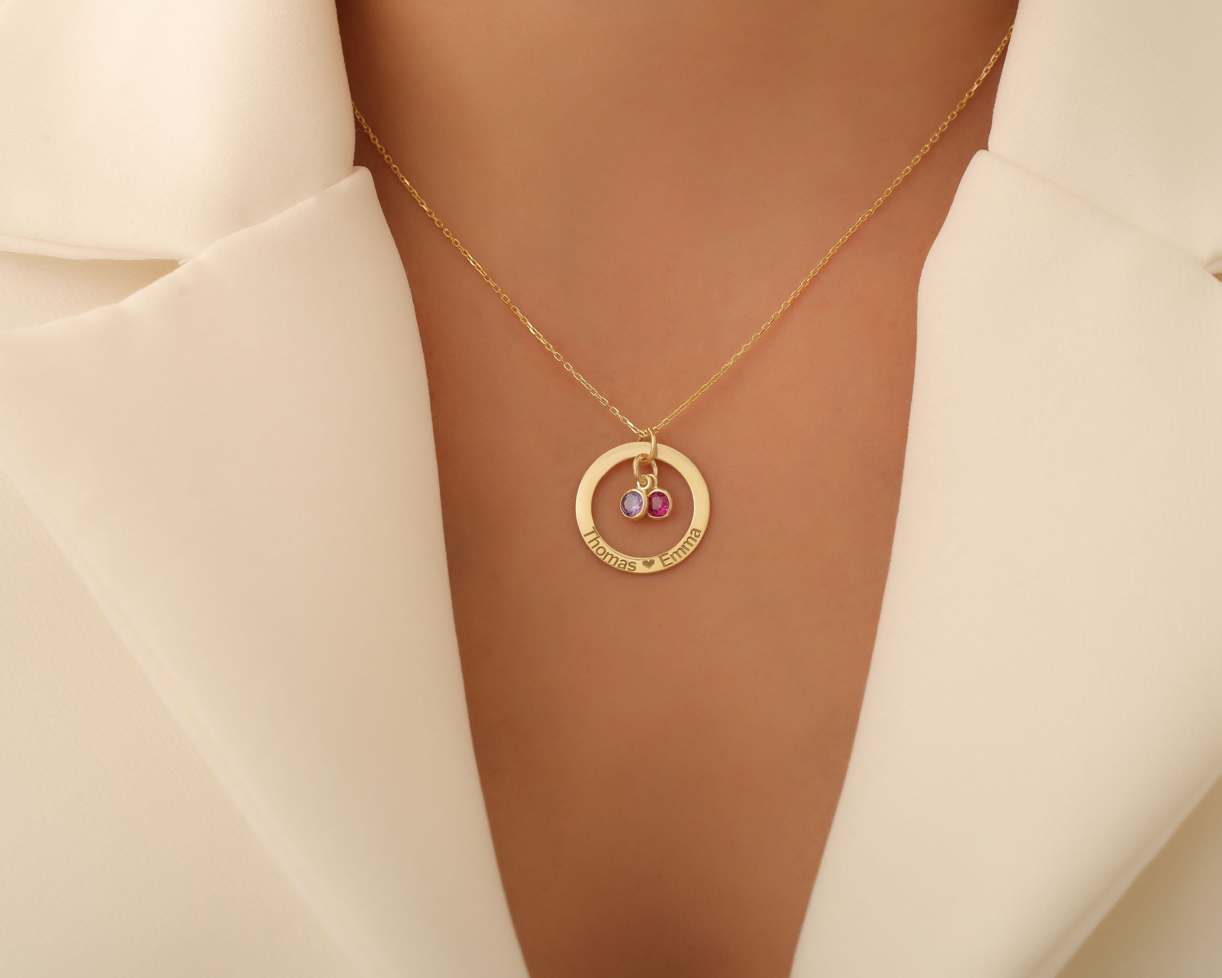 Personalized Family Circle Birthstone Necklace