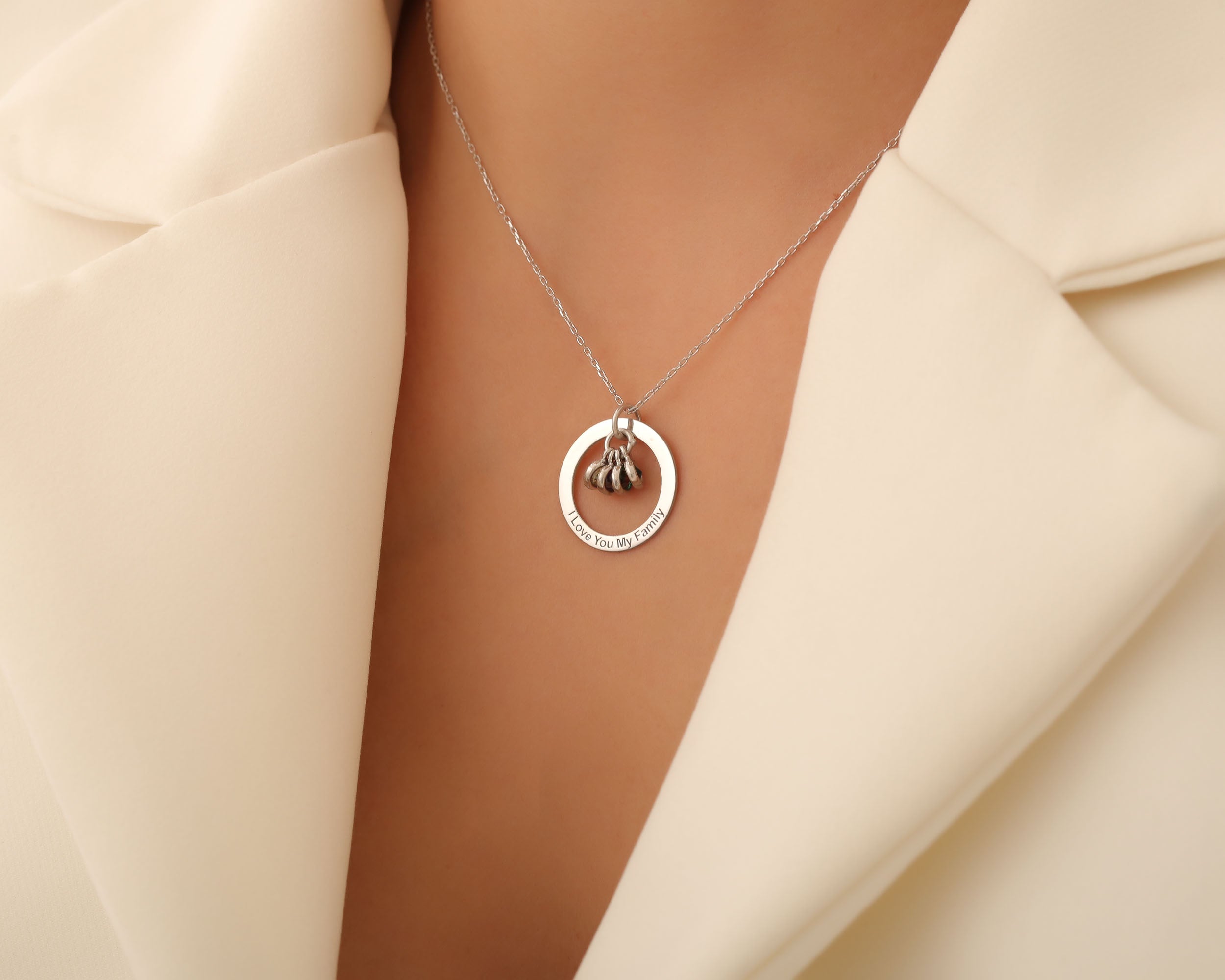 Personalized Family Circle Birthstone Necklace