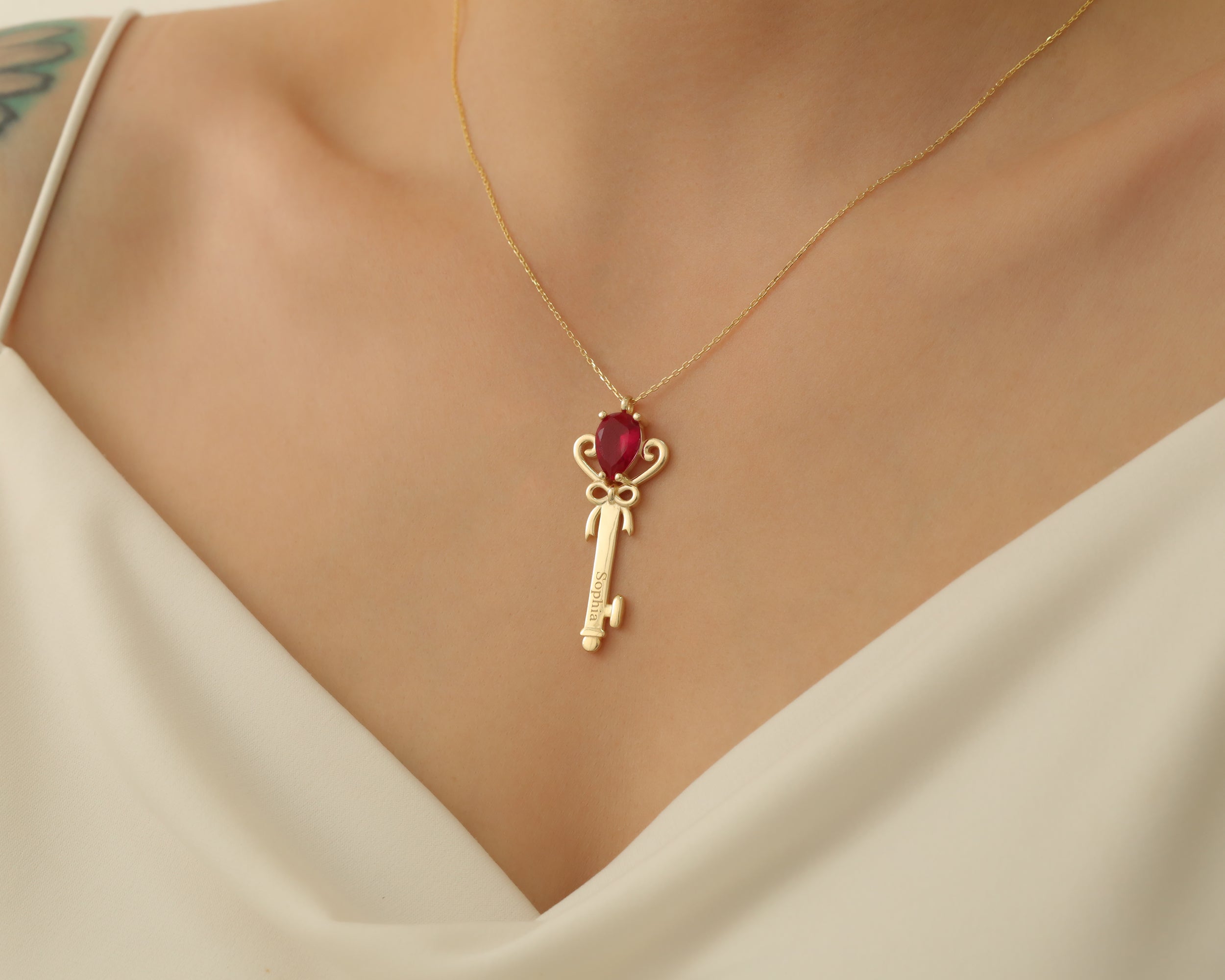 Custom Name Birthstone Key Necklace