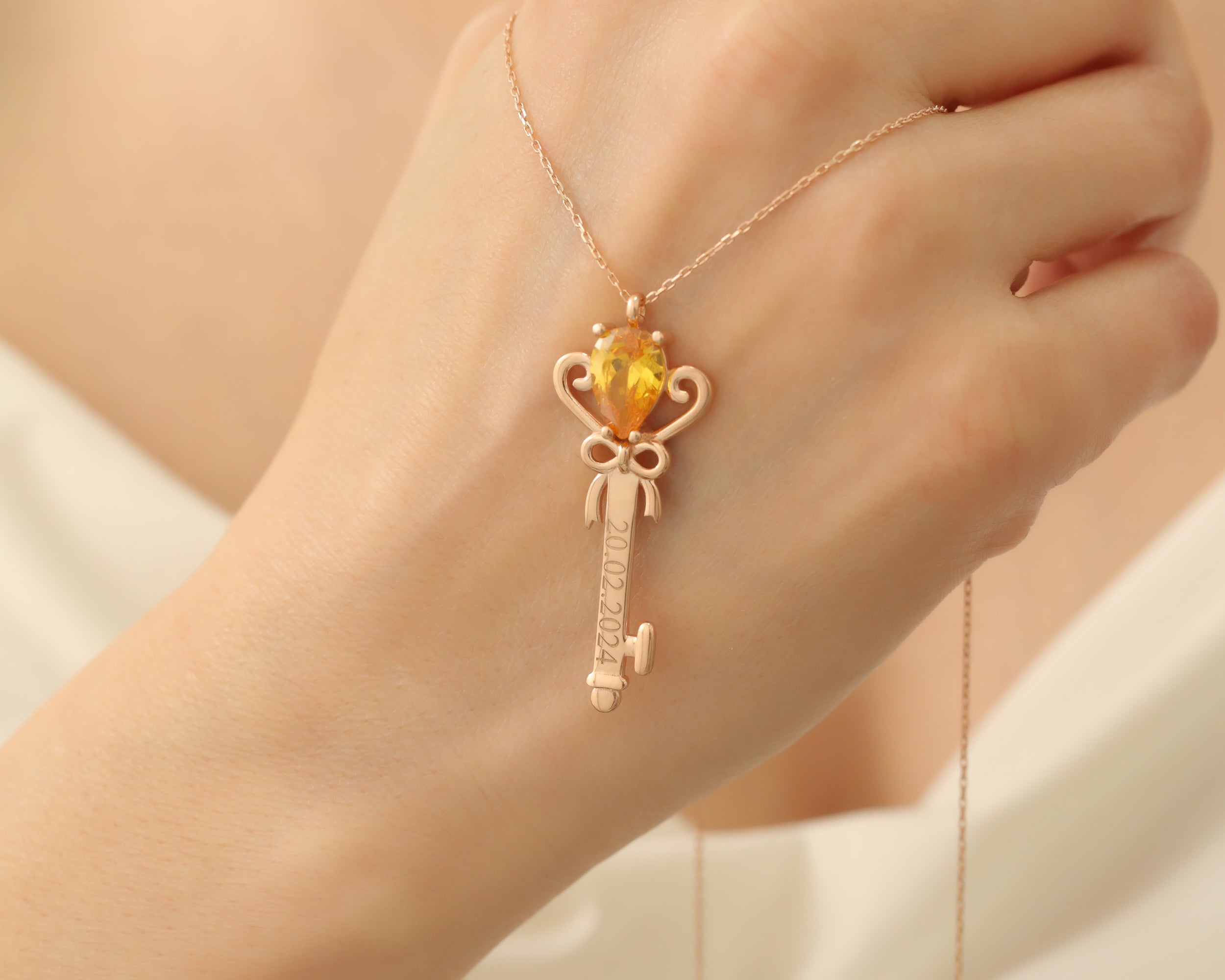 Custom Name Birthstone Key Necklace
