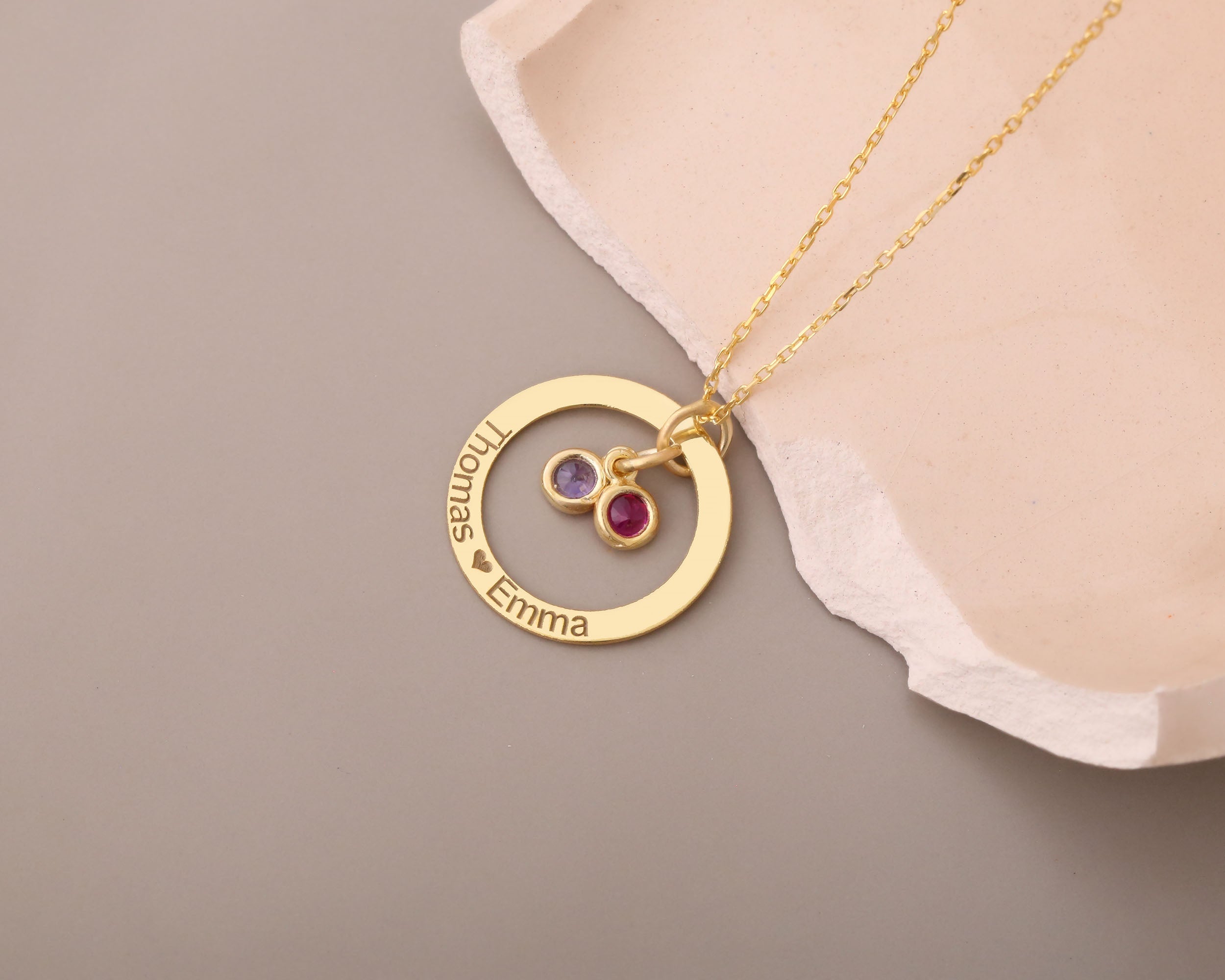 Personalized Family Circle Birthstone Necklace