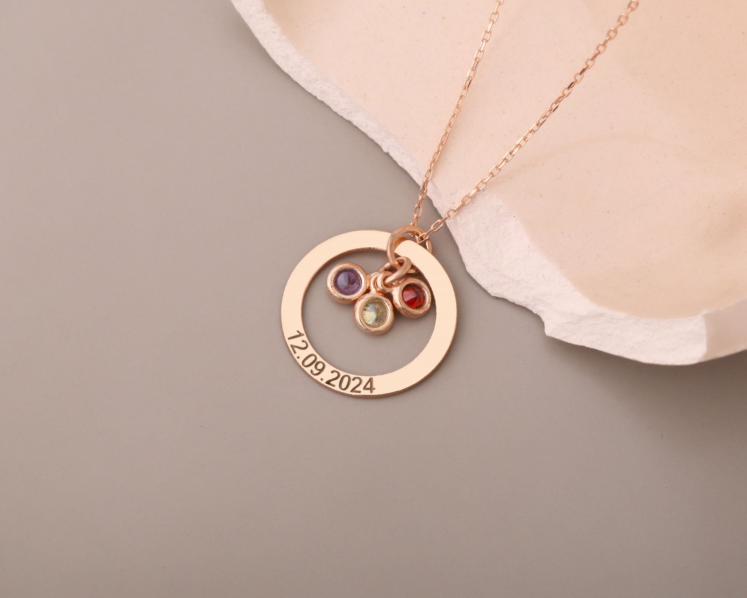 Personalized Family Circle Birthstone Necklace
