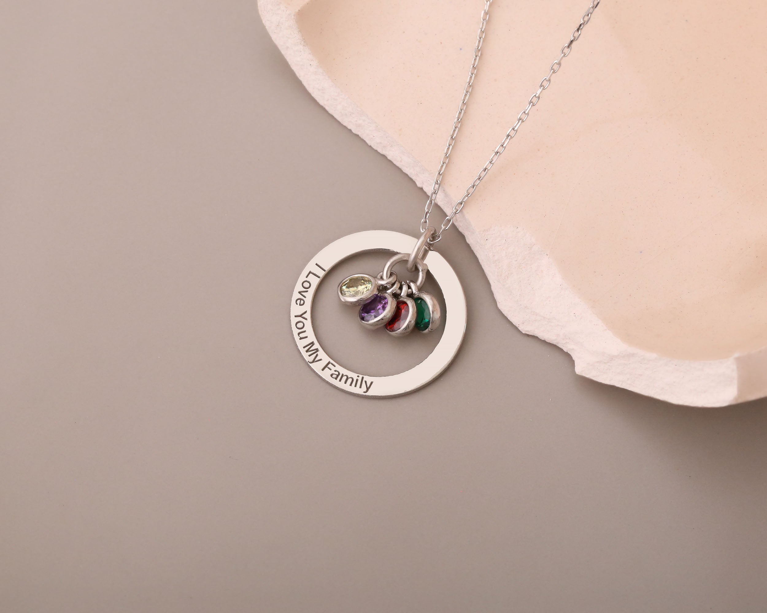 Personalized Family Circle Birthstone Necklace