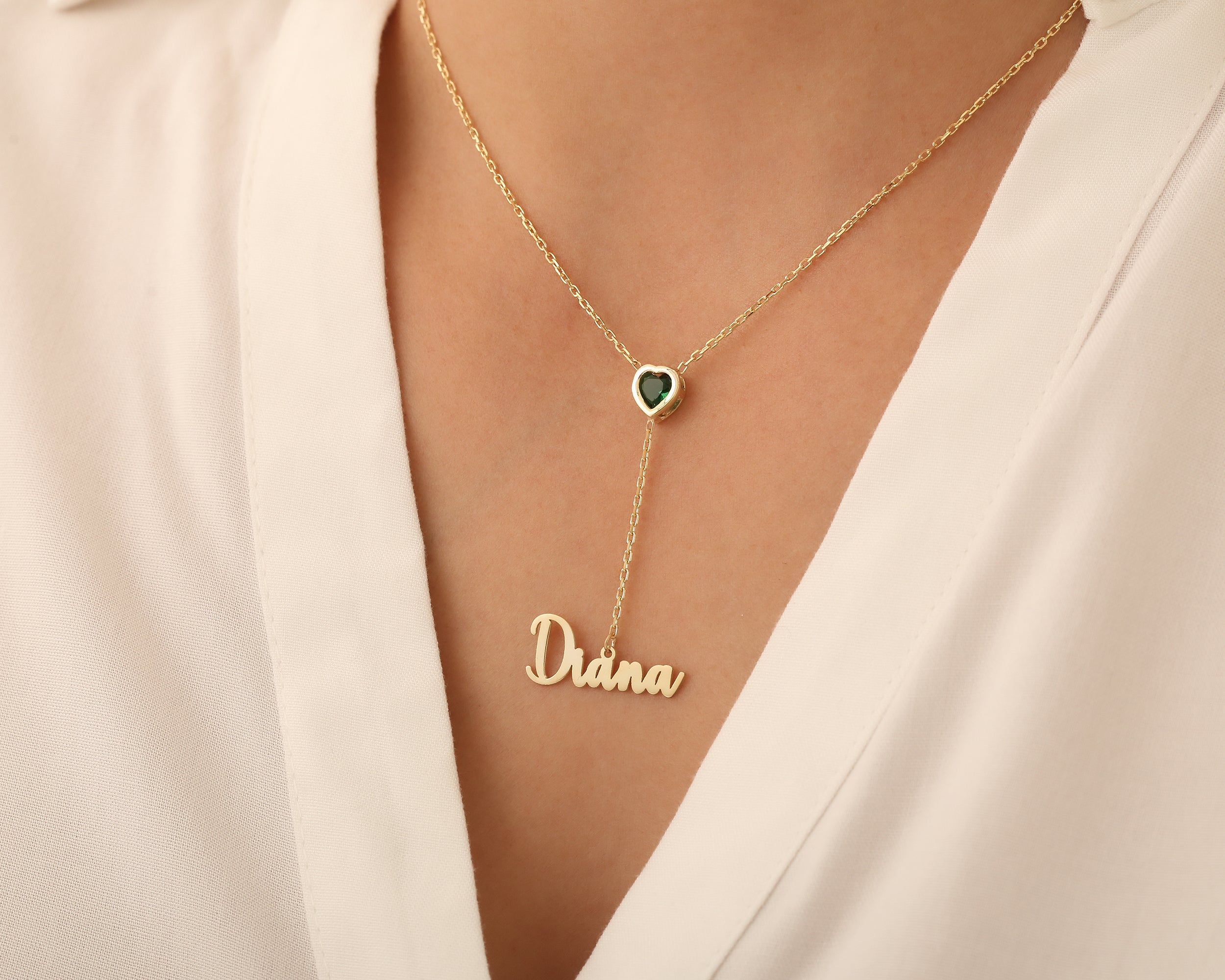 Heart Birthstone Necklace with Name Charm
