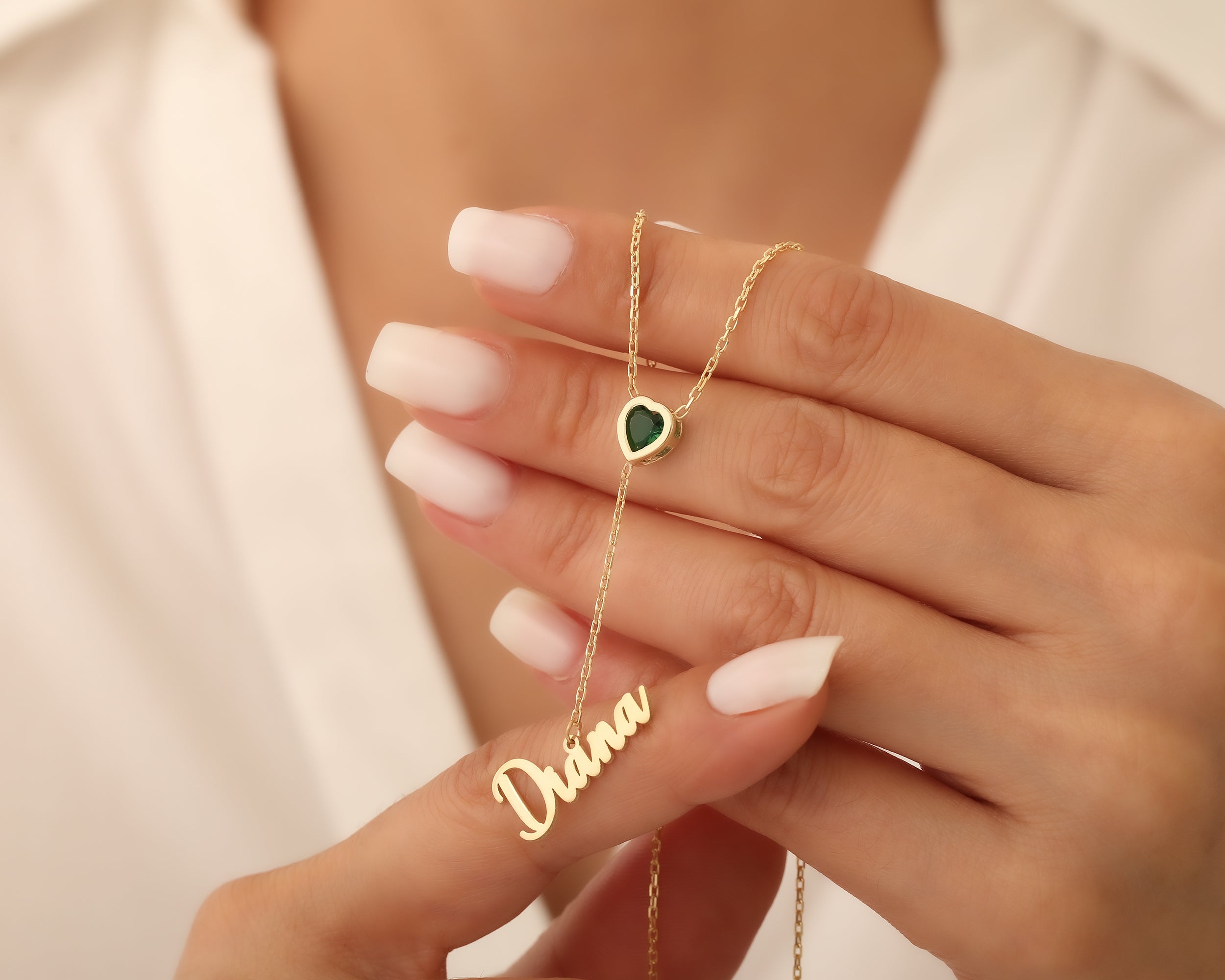 Heart Birthstone Necklace with Name Charm
