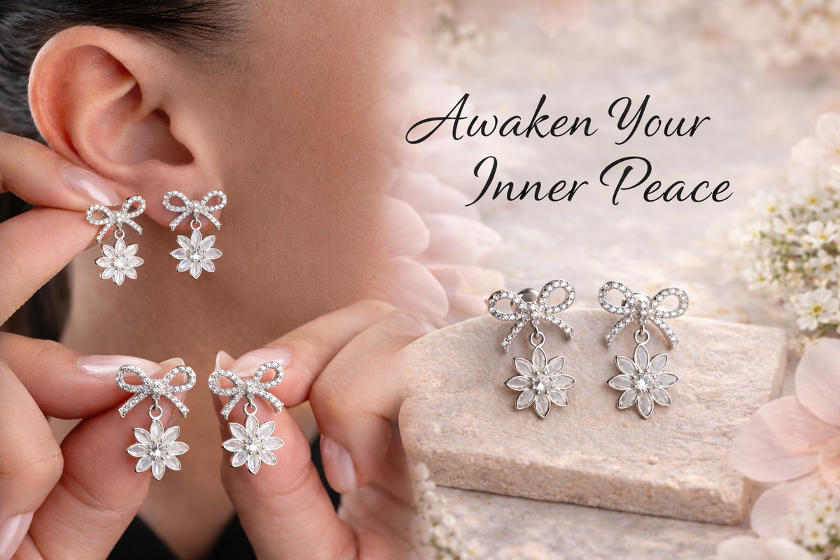 Bow and Flower Drop Earrings in Silver
