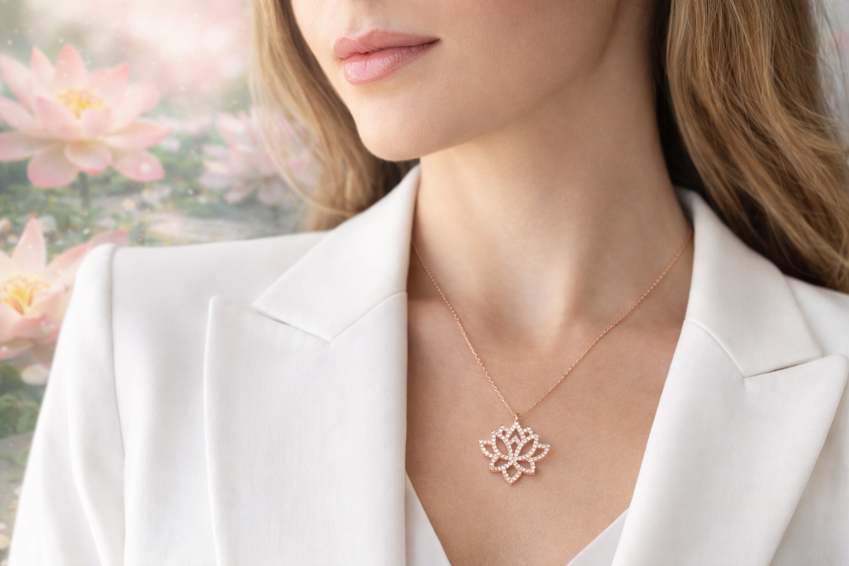 Lotus Flower Pendant Necklace in Rose Gold
