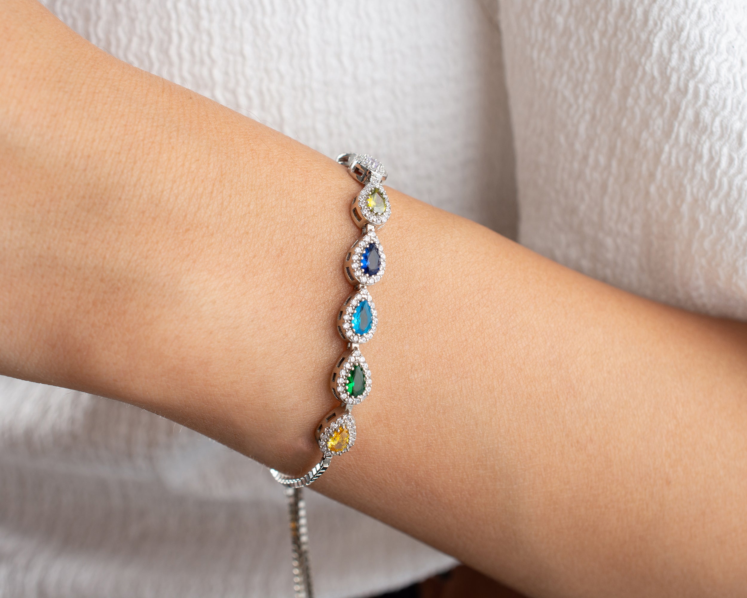 Custom Teardrop Birthstone Family Bracelet
