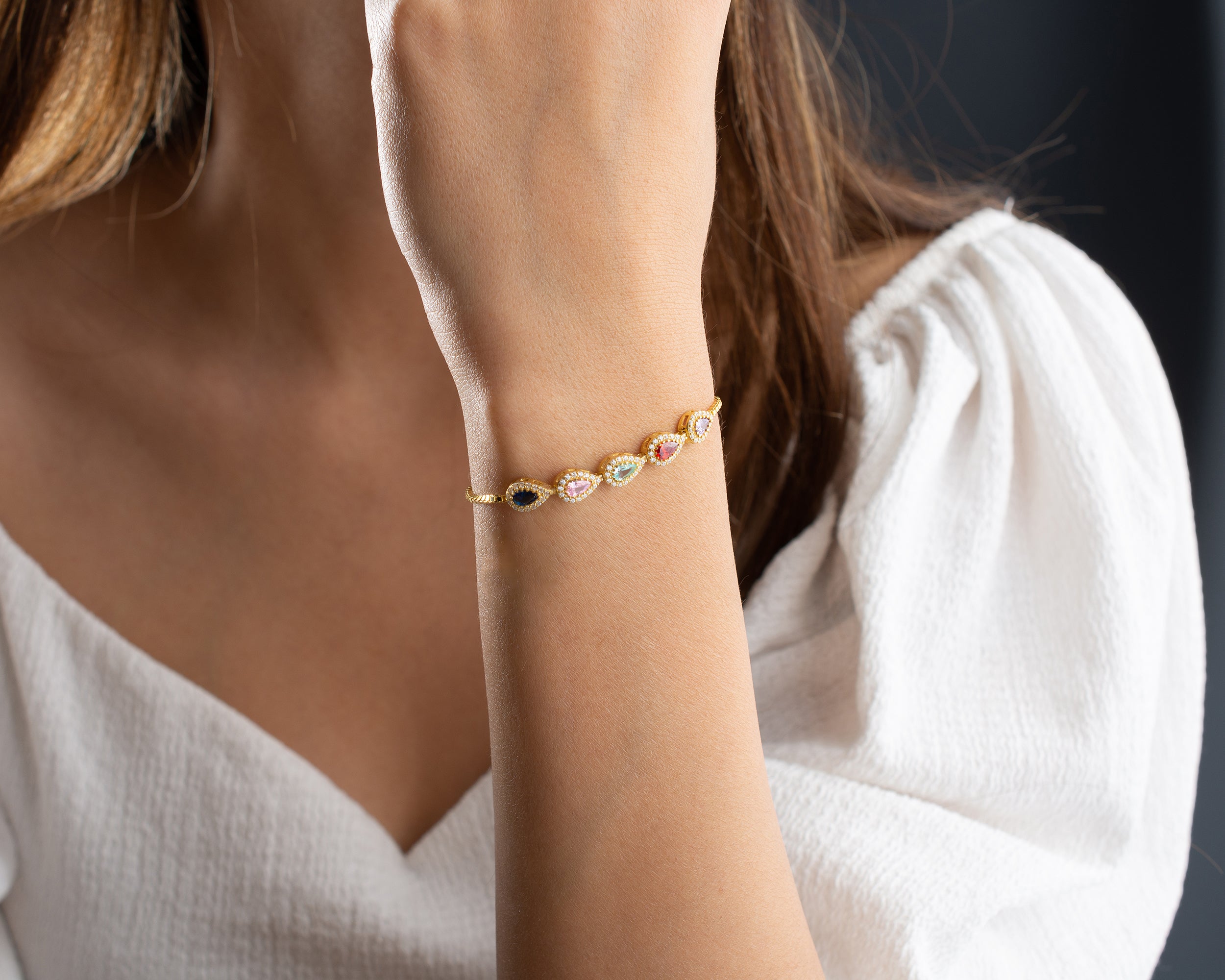 Custom Teardrop Birthstone Family Bracelet