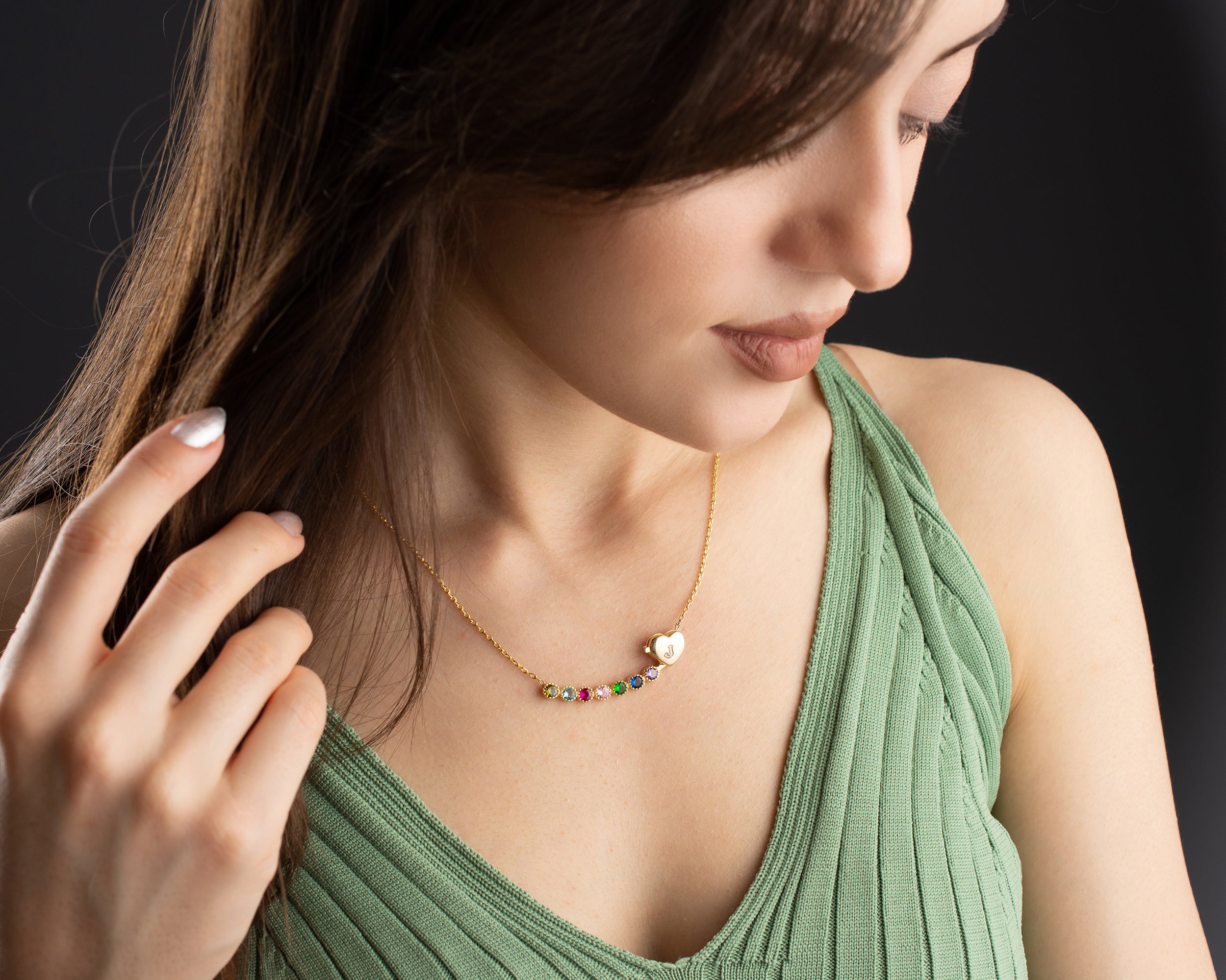 Custom Initial Heart Family Birthstone Necklace
