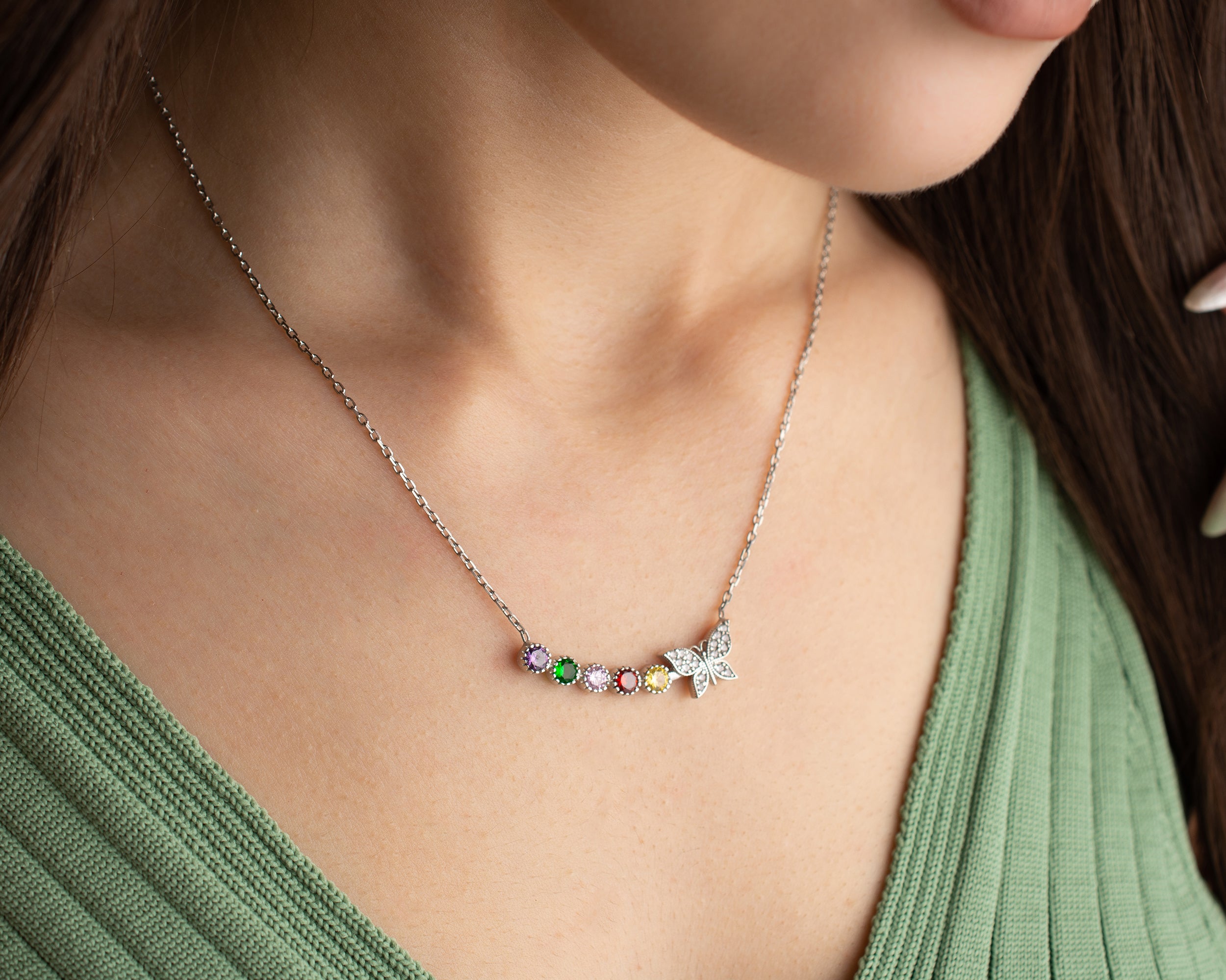 Butterfly Family Birthstone Necklace