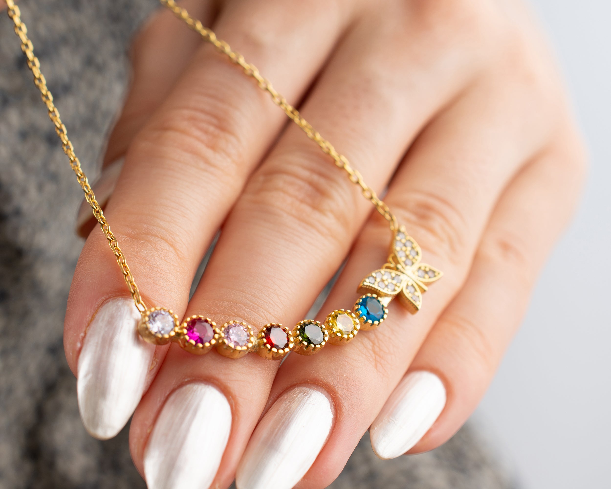 Butterfly Family Birthstone Necklace