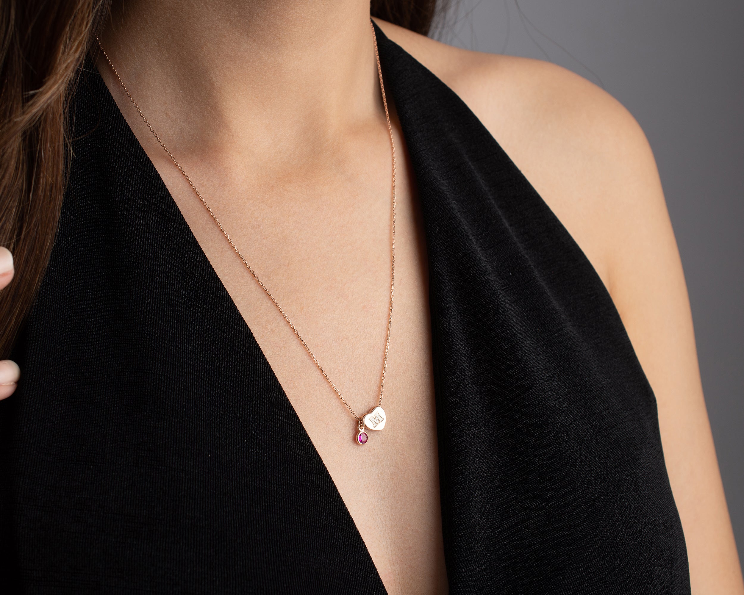Personalized Initial Heart Birthstone Necklace