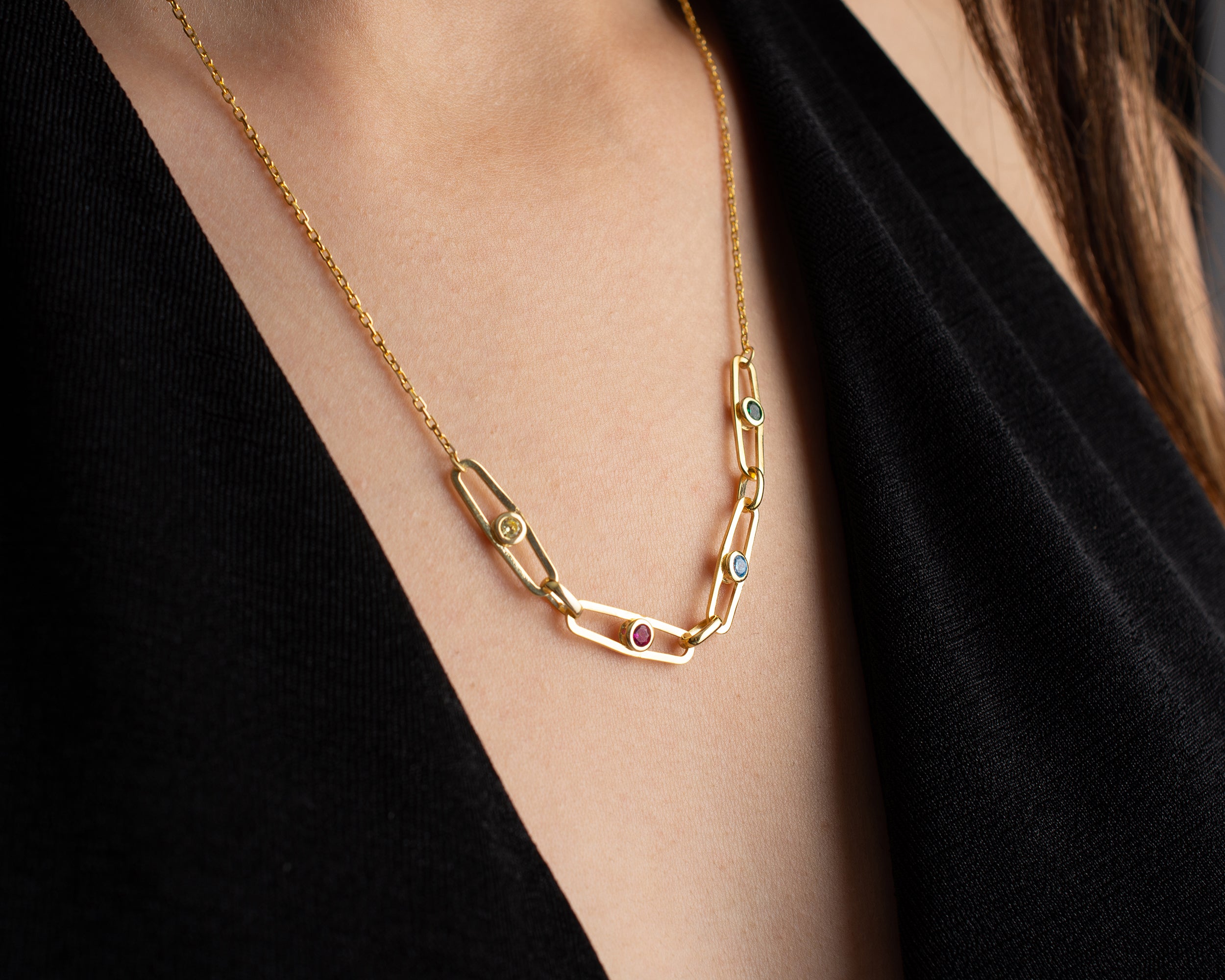 Custom Birthstone Paperclip Chain Necklace