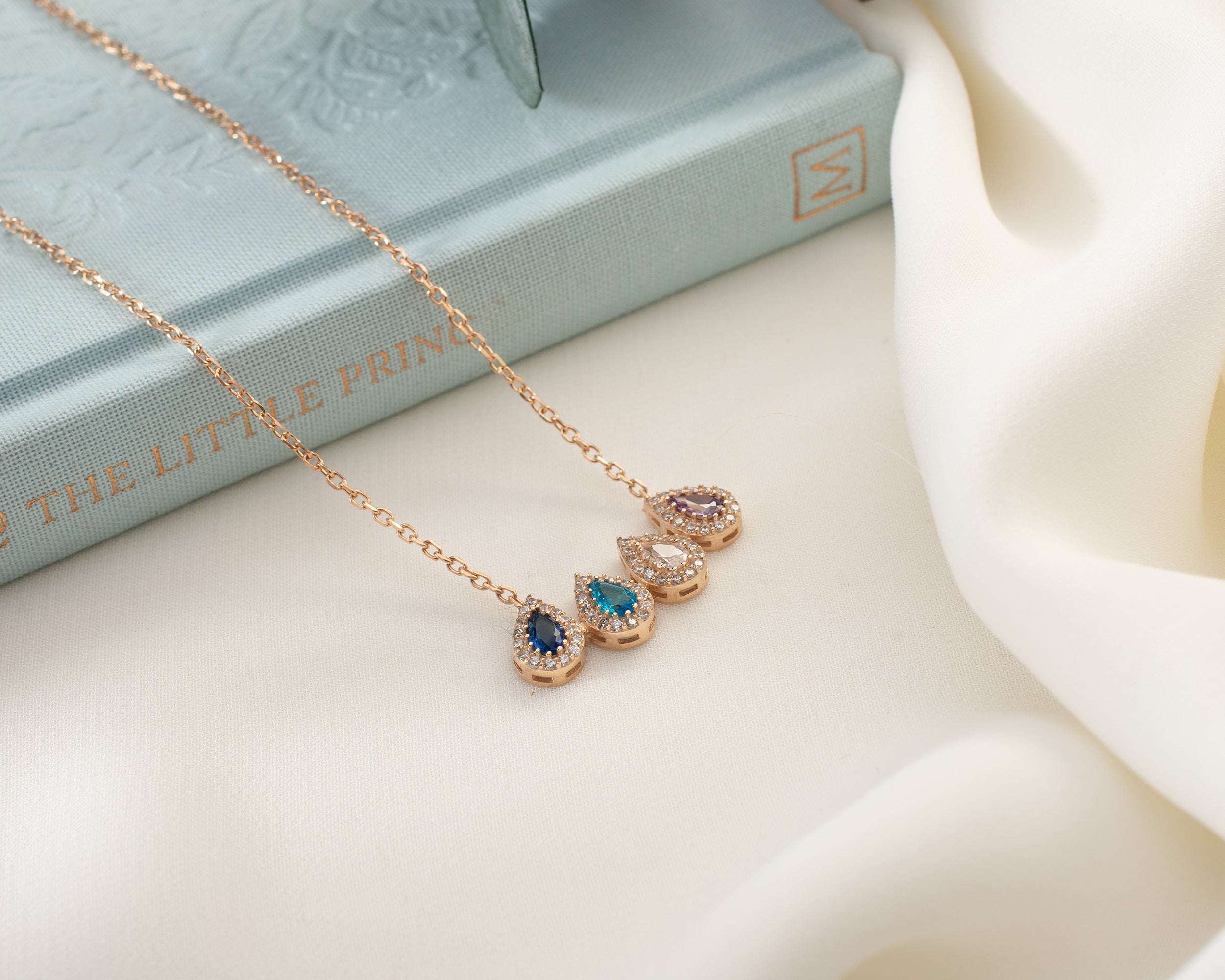 Family Birthstone Curved Bar Necklace