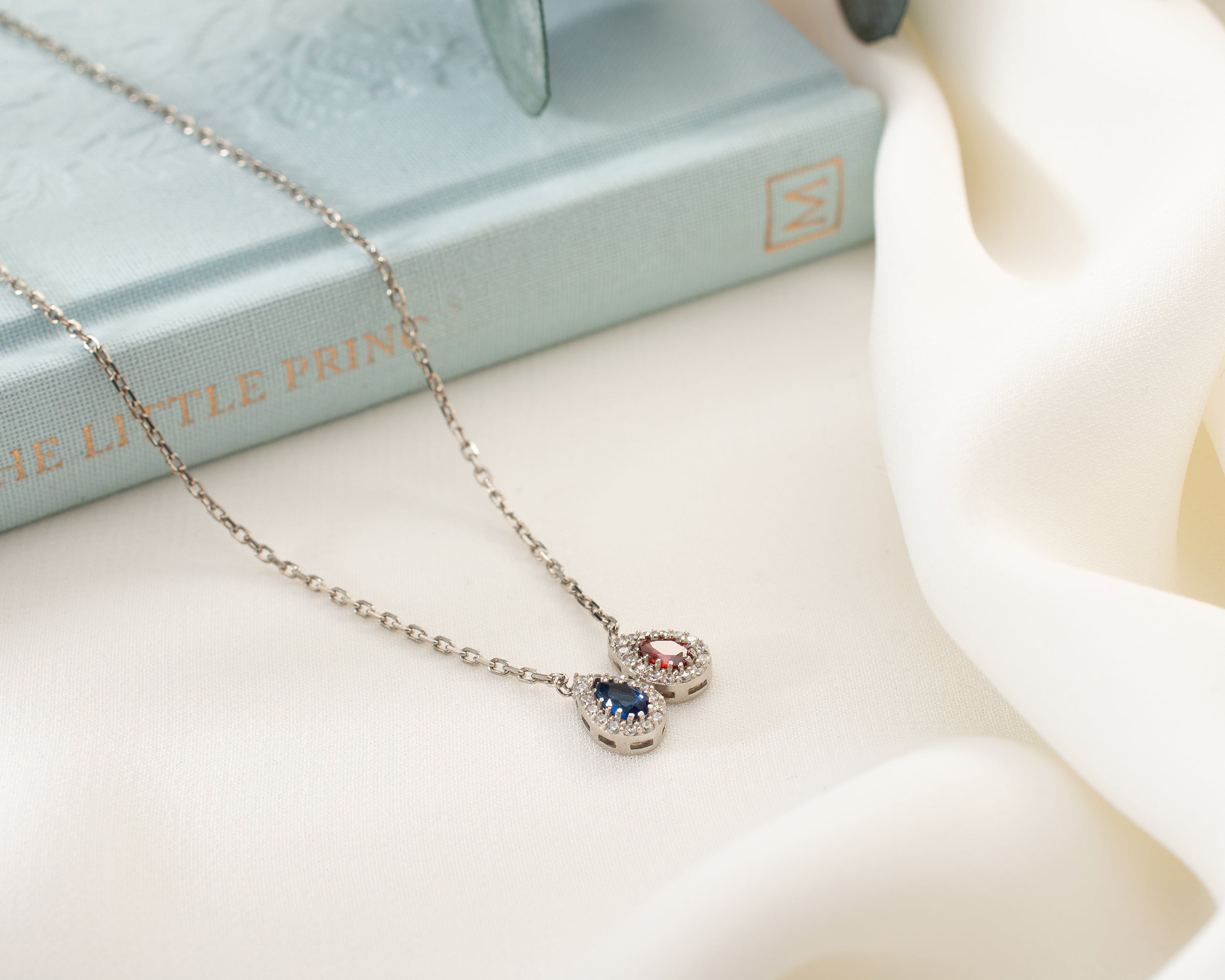 Family Birthstone Curved Bar Necklace