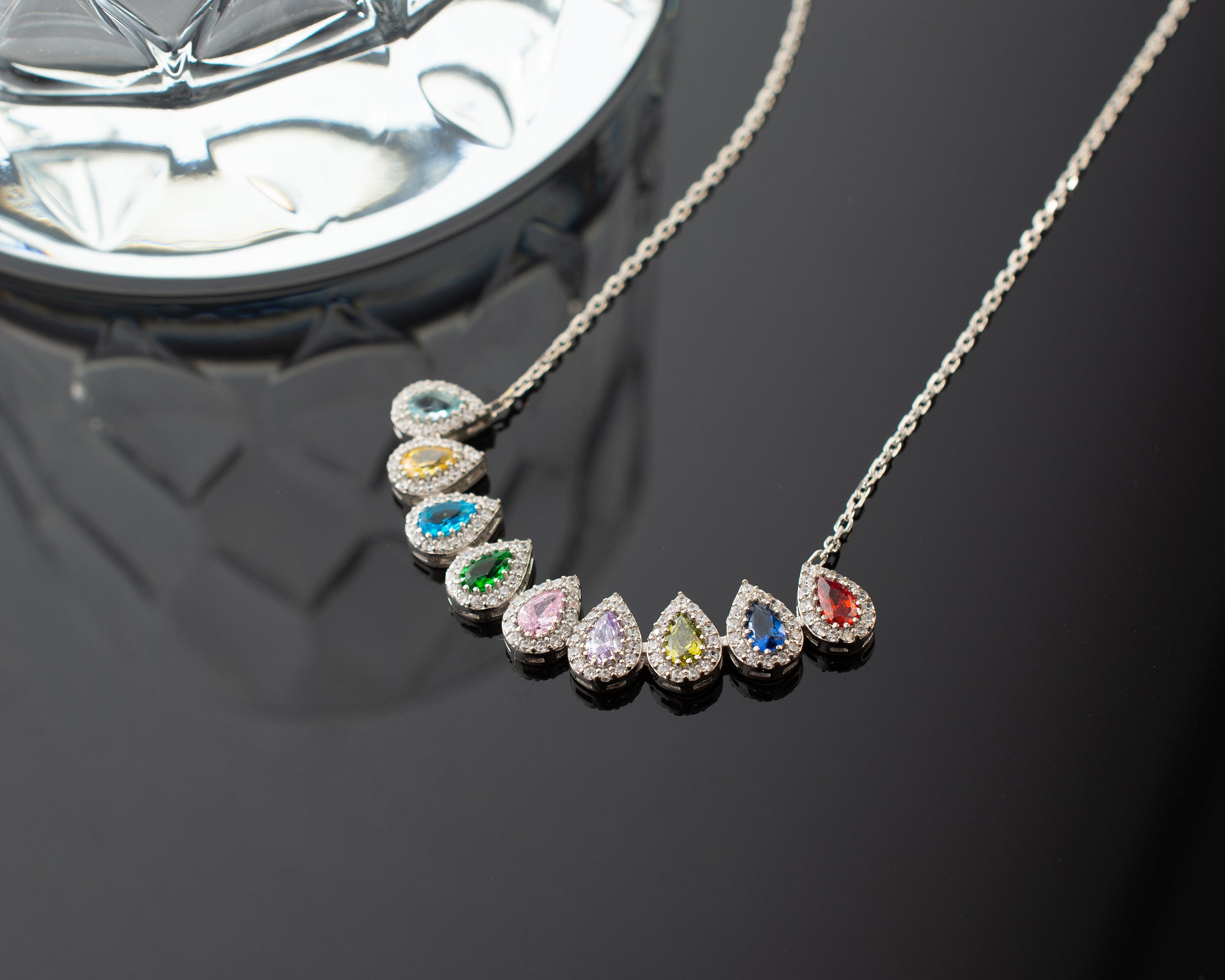 Family Birthstone Curved Bar Necklace