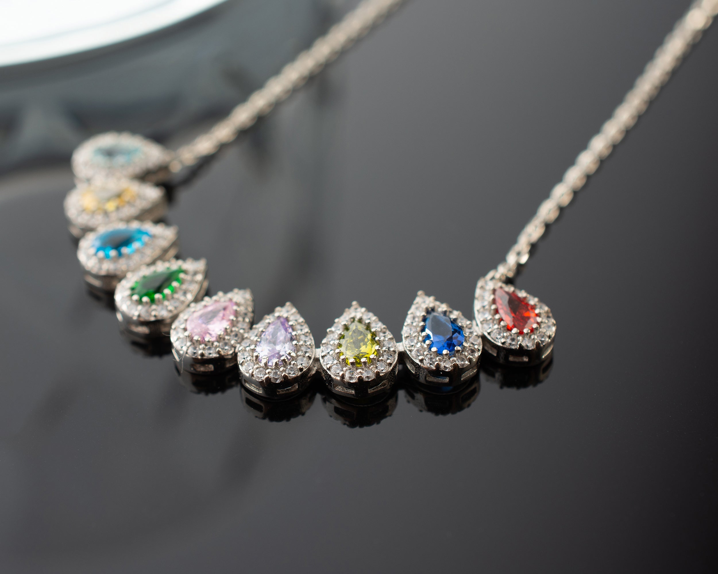 Family Birthstone Curved Bar Necklace