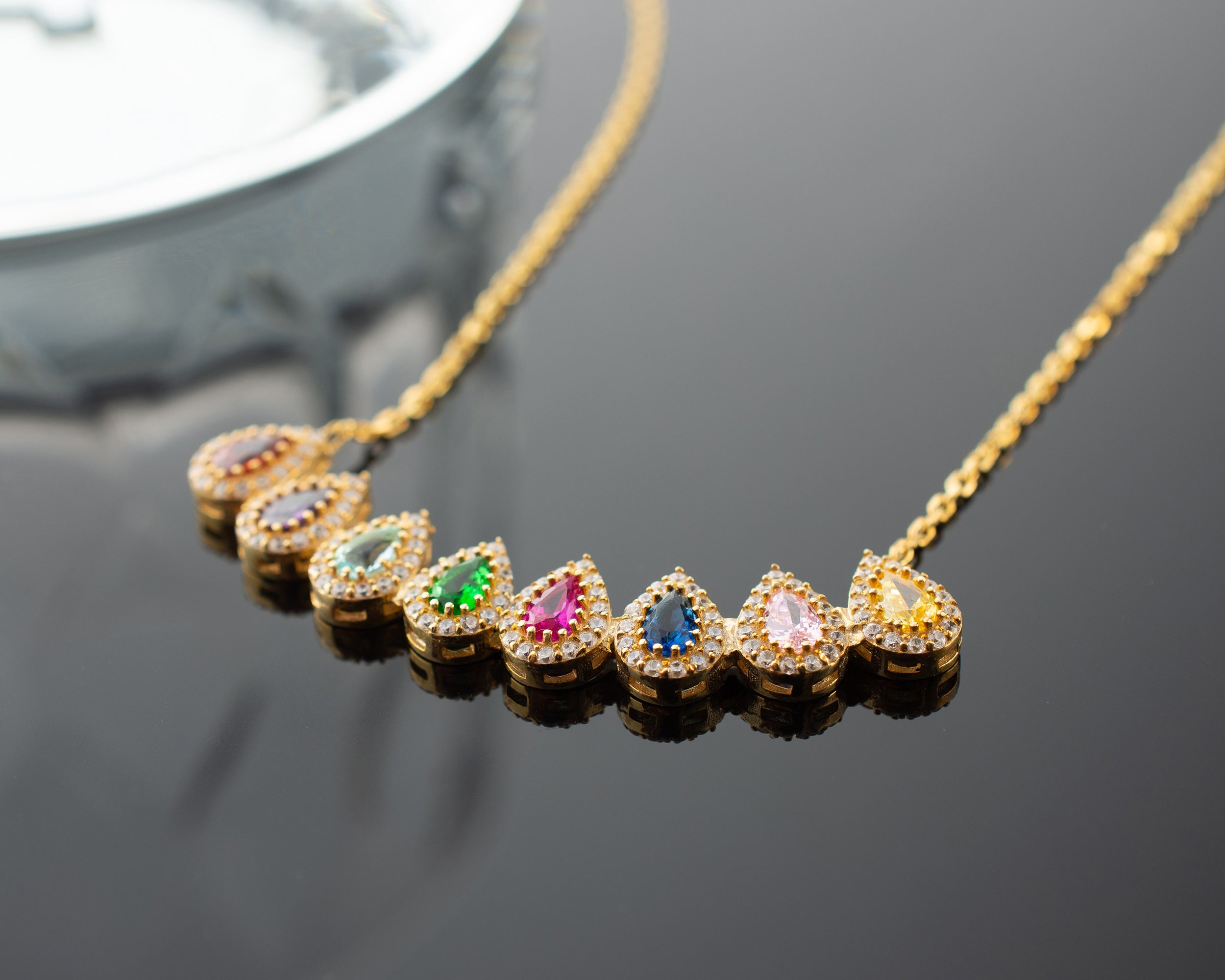 Family Birthstone Curved Bar Necklace