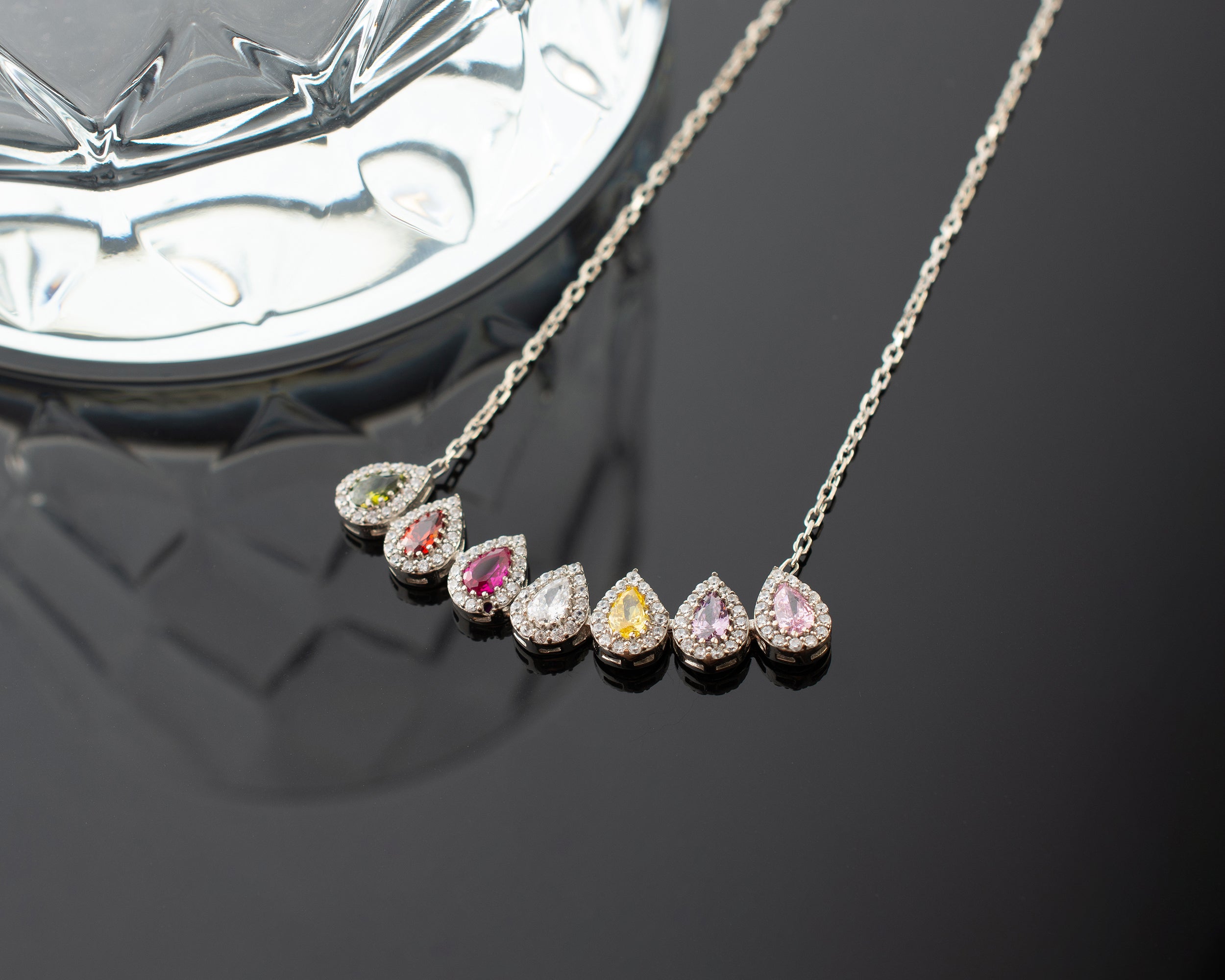 Family Birthstone Curved Bar Necklace