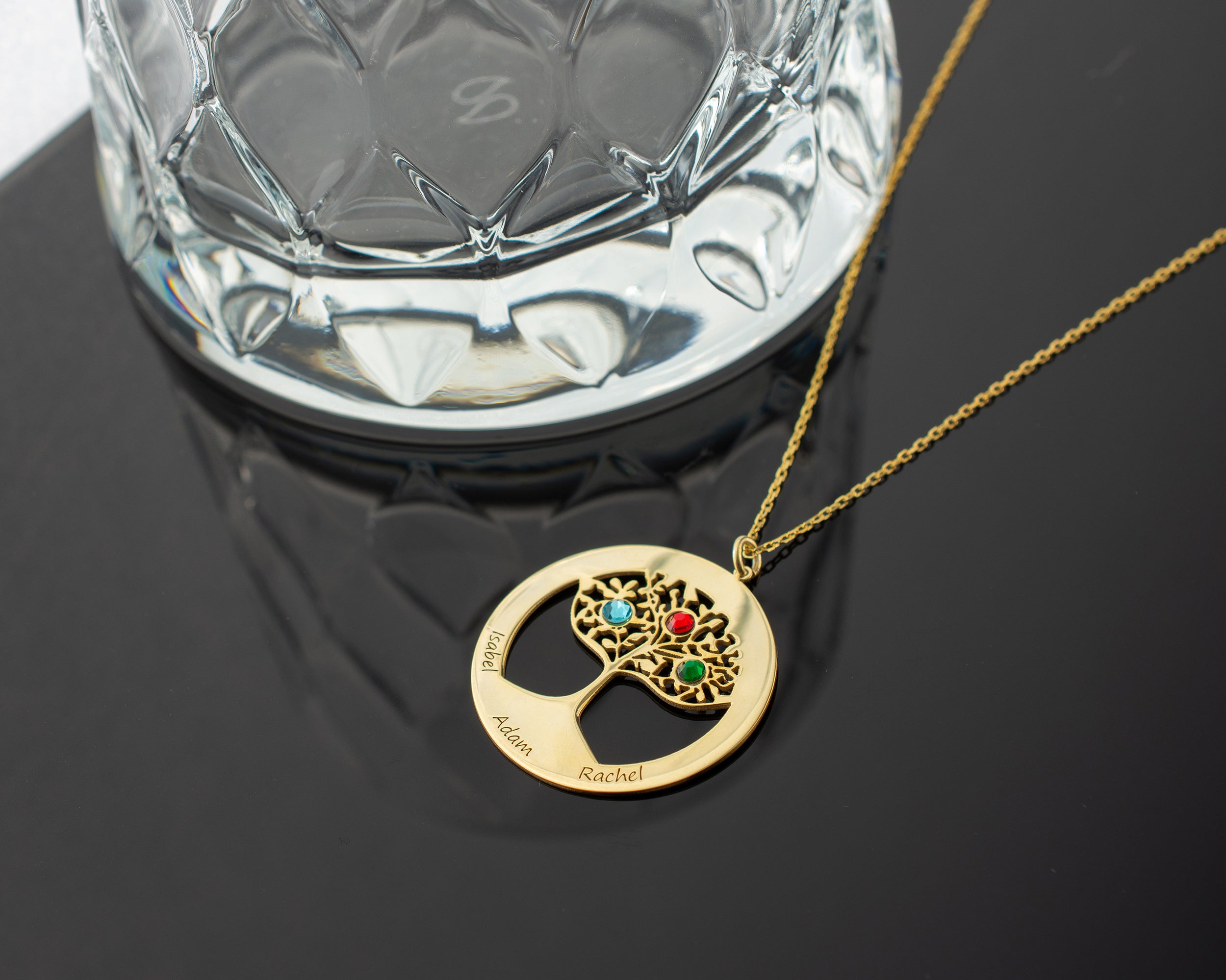Family Tree Birthstone Necklace with Names