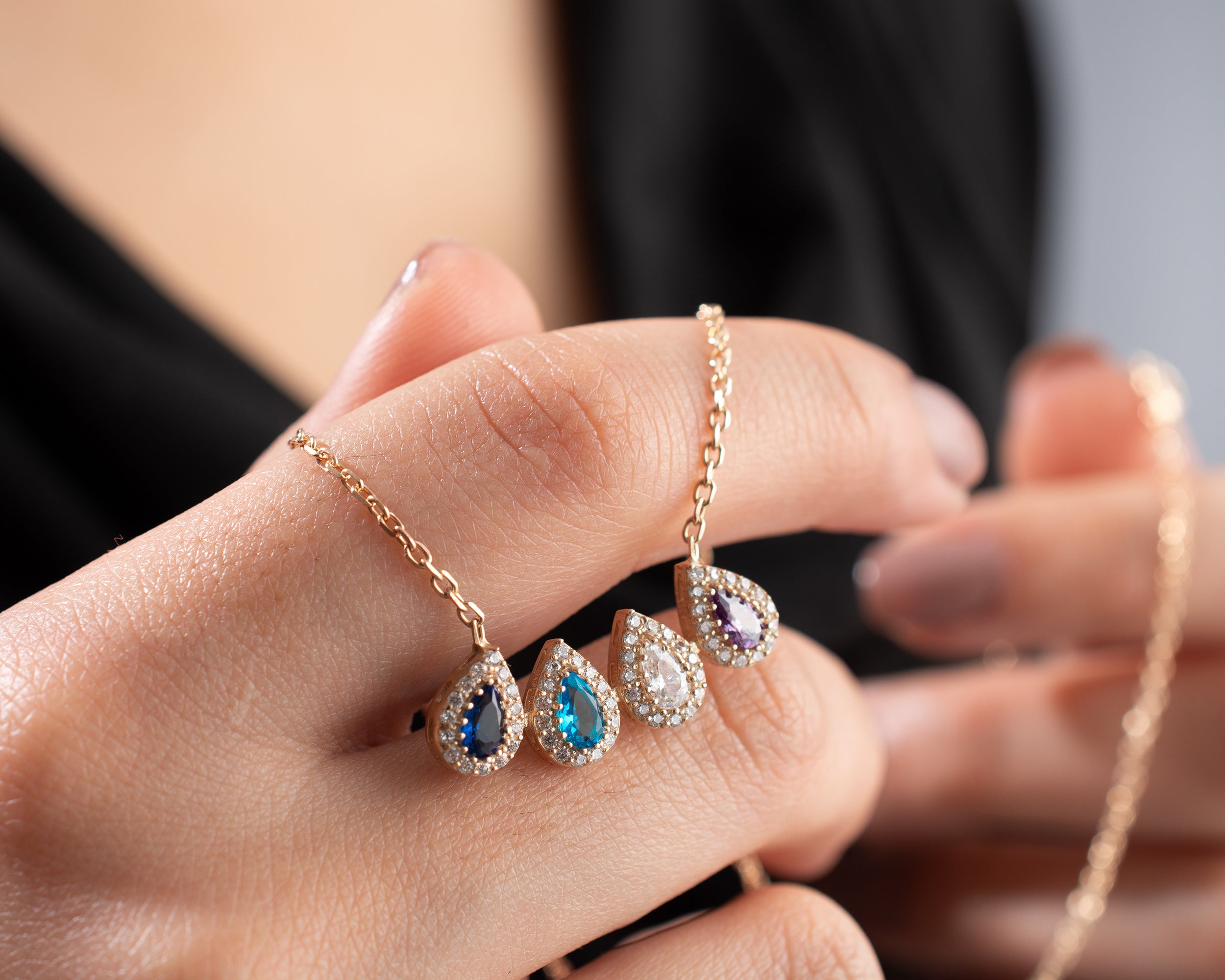 Family Birthstone Curved Bar Necklace