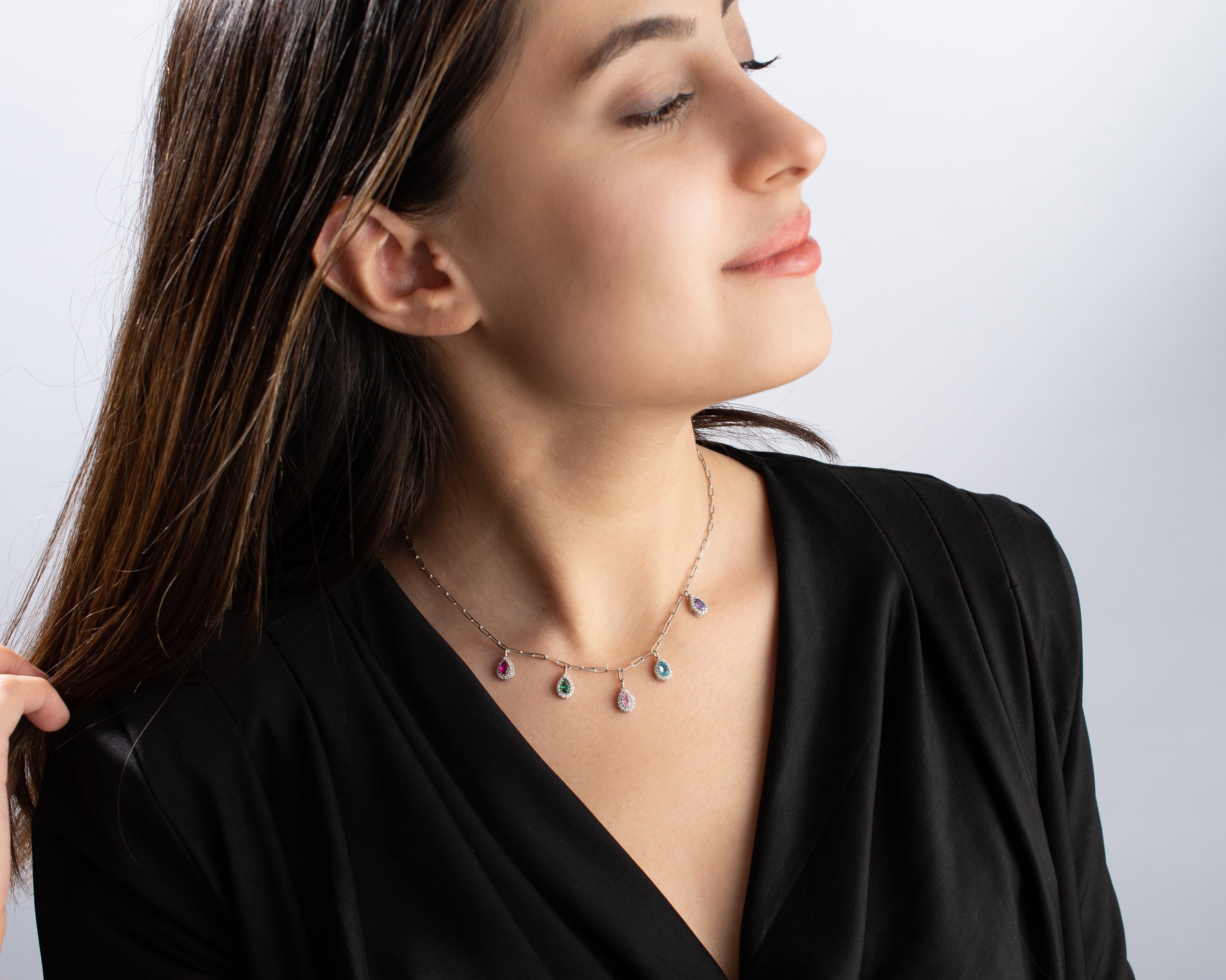 Multi Birthstone Teardrop Drop Necklace