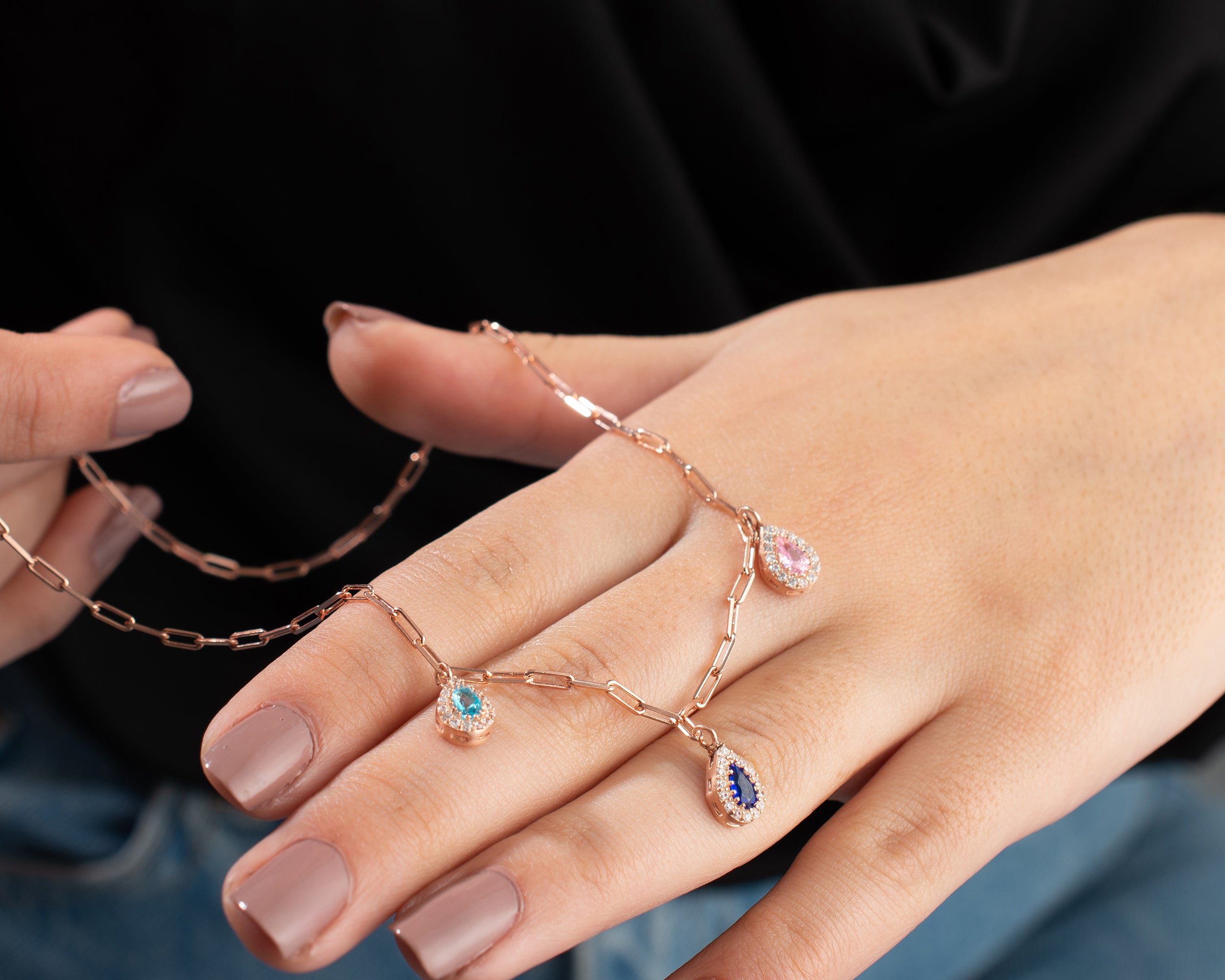 Multi Birthstone Teardrop Drop Necklace