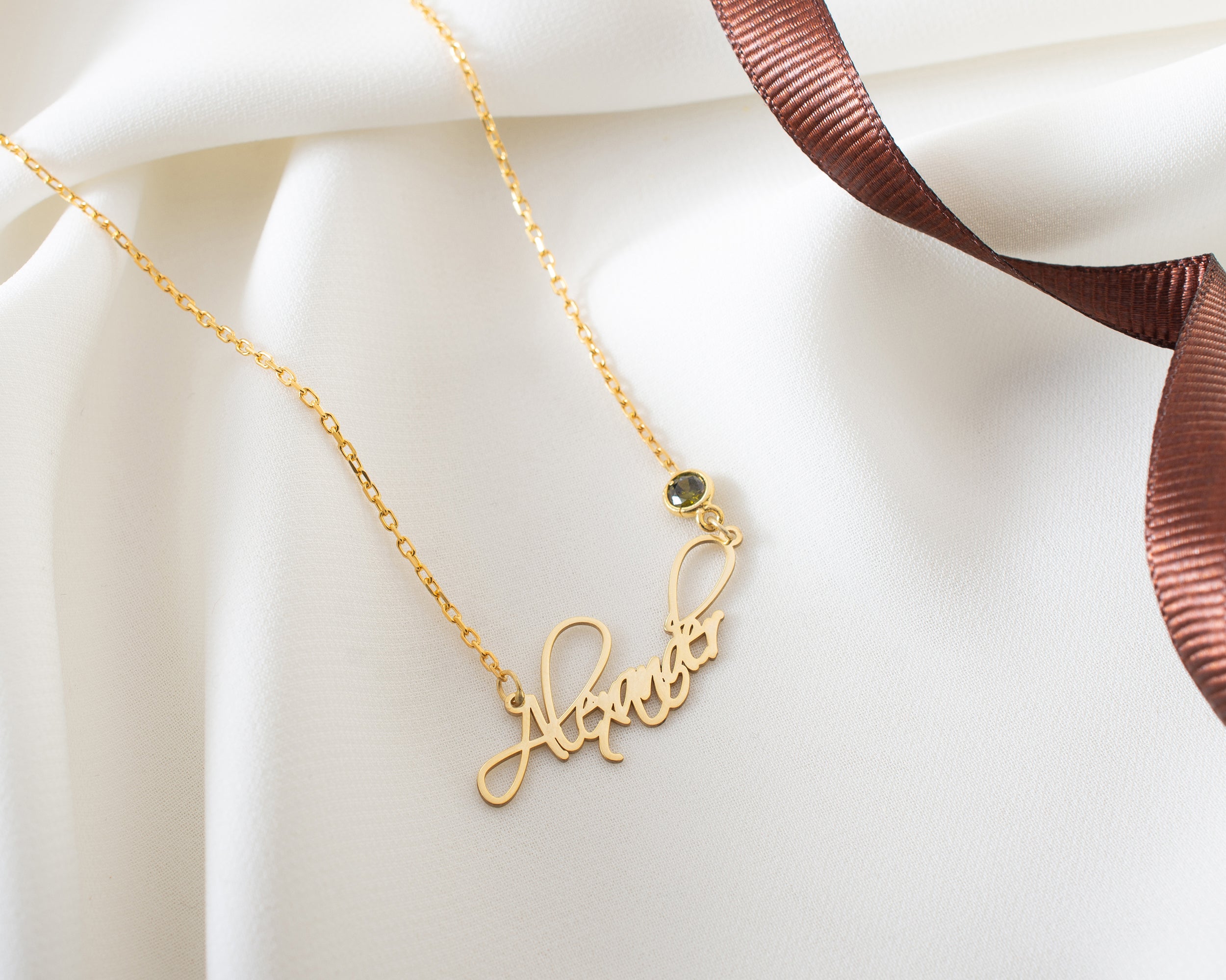 Custom Name Necklace with Birthstone