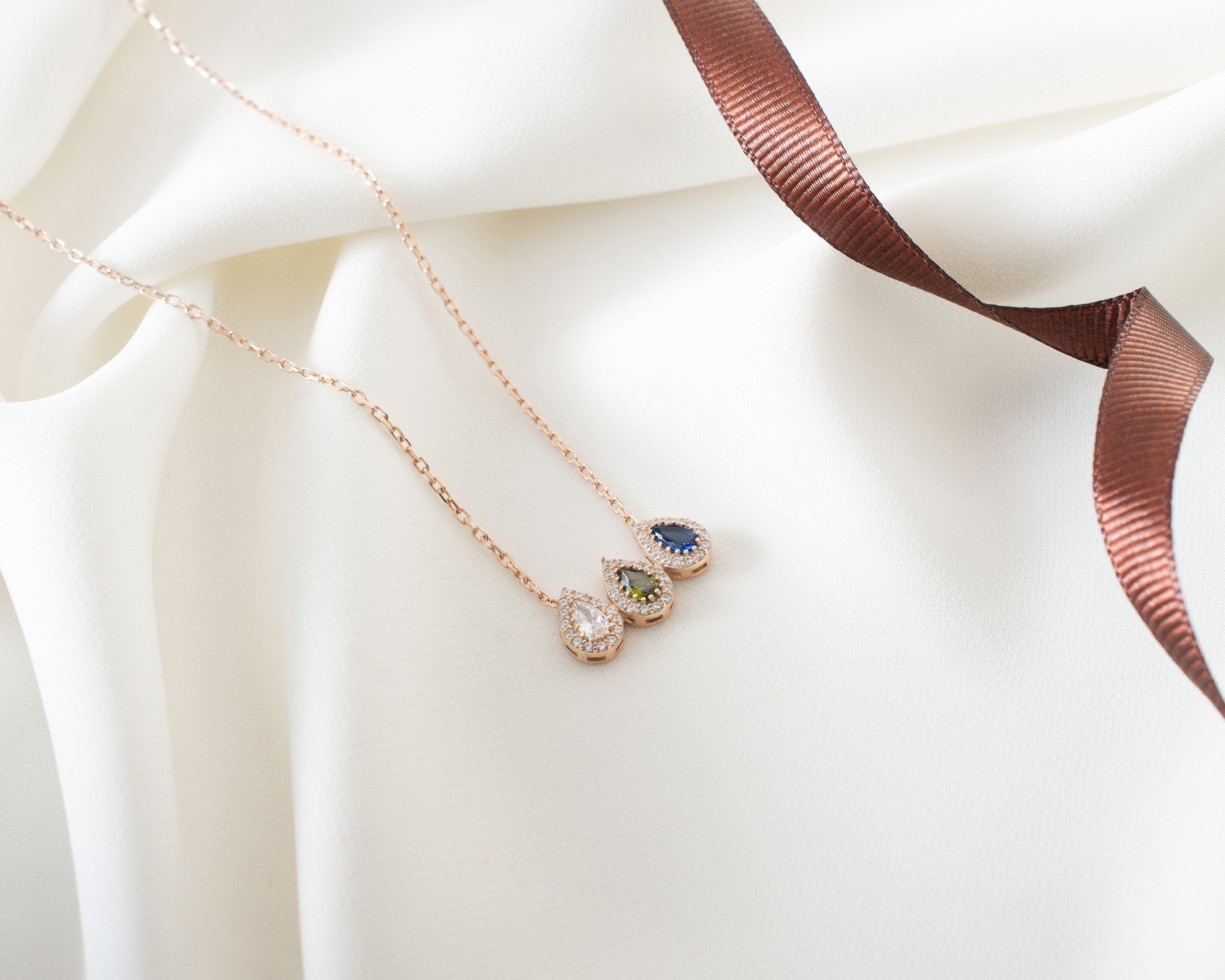Family Birthstone Curved Bar Necklace