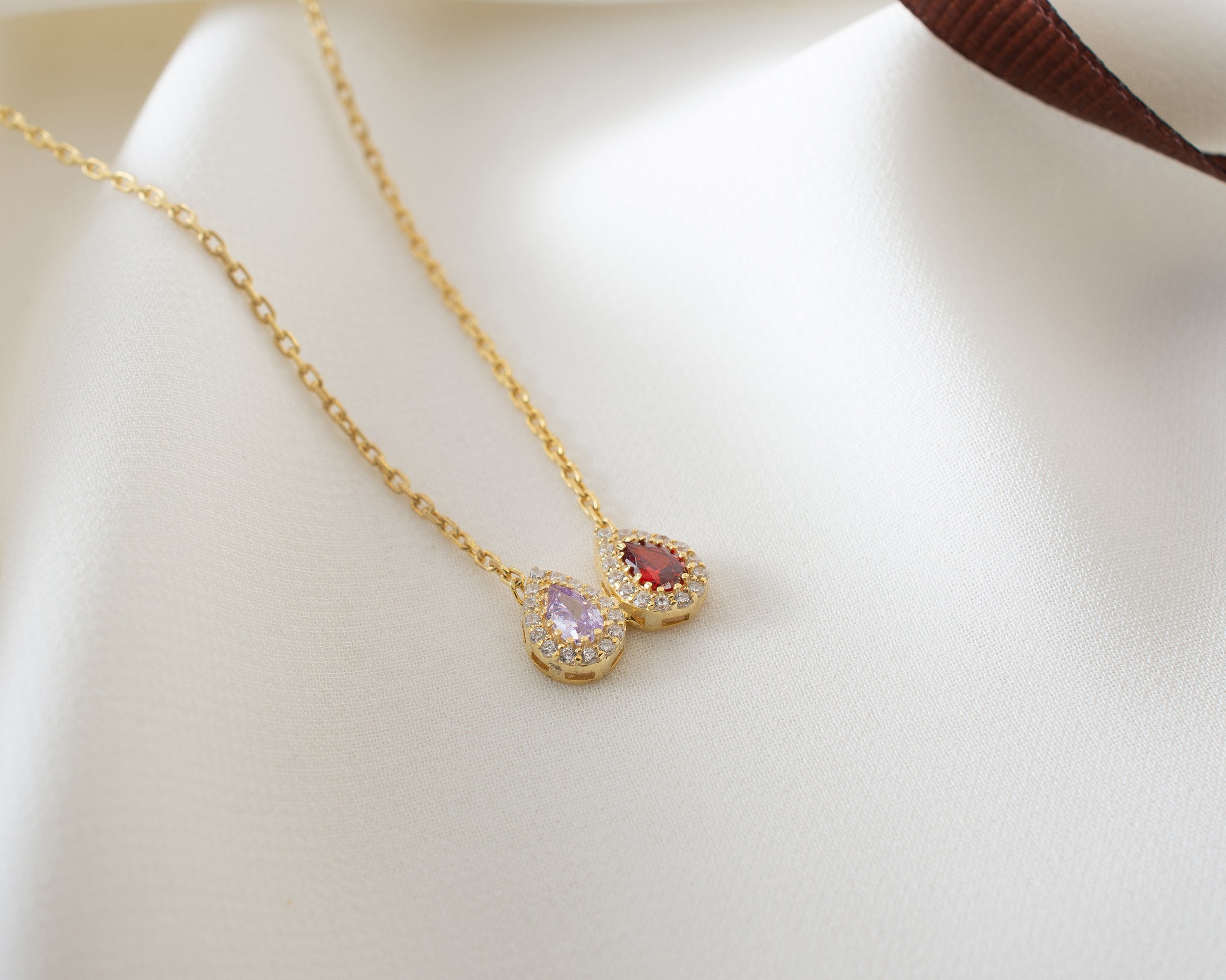Family Birthstone Curved Bar Necklace
