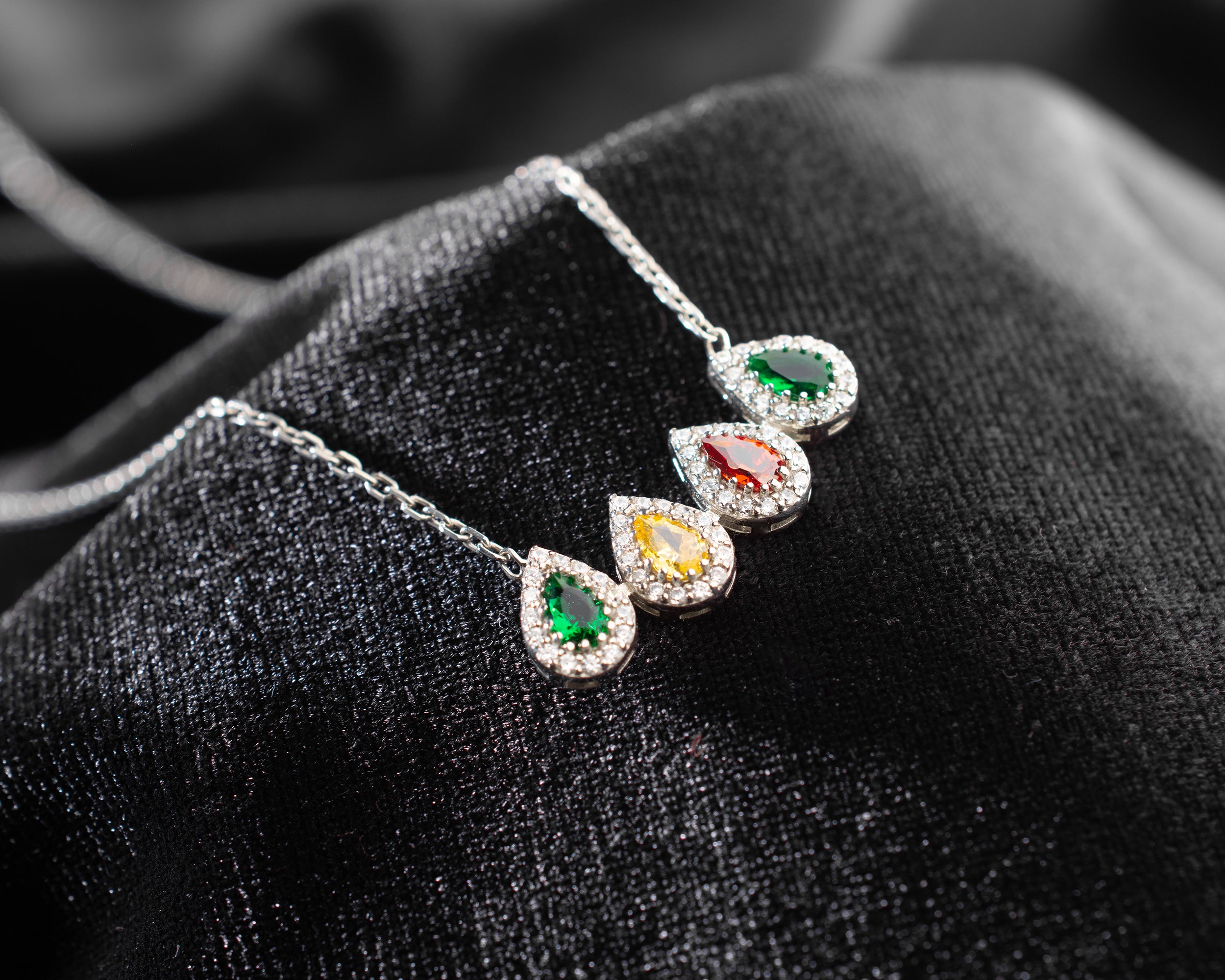 Family Birthstone Curved Bar Necklace